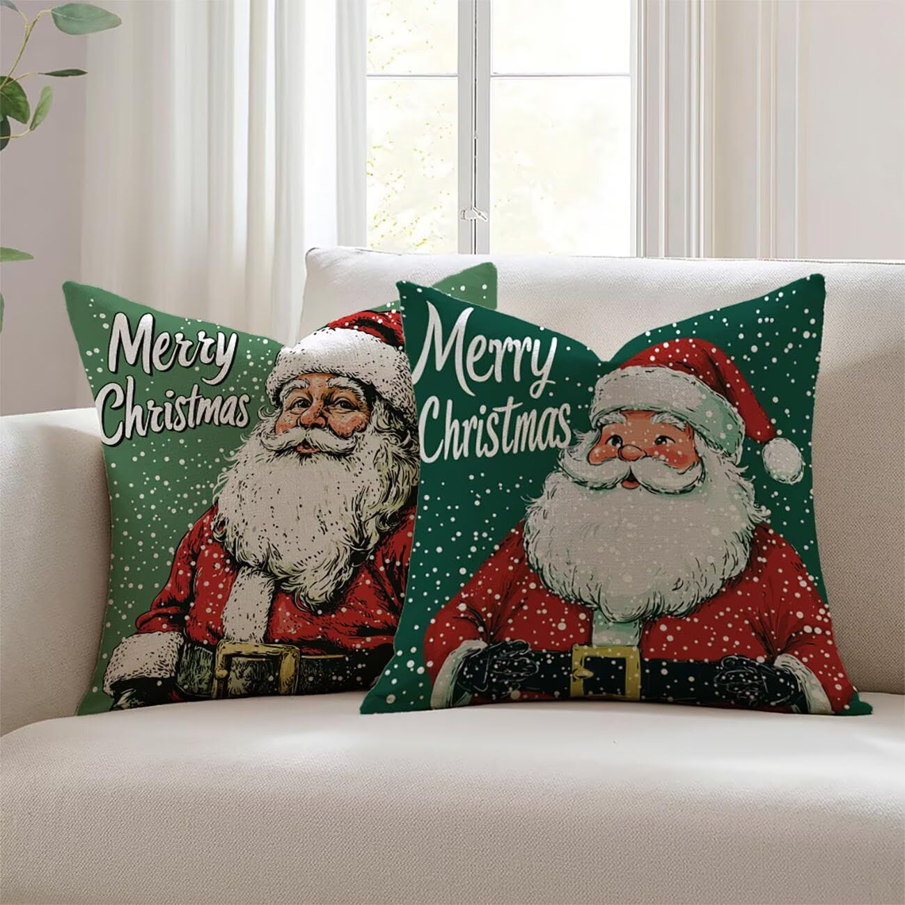 Housse de Coussin Noël Lin 55x55 anti-tâche pour Canapé et Salon