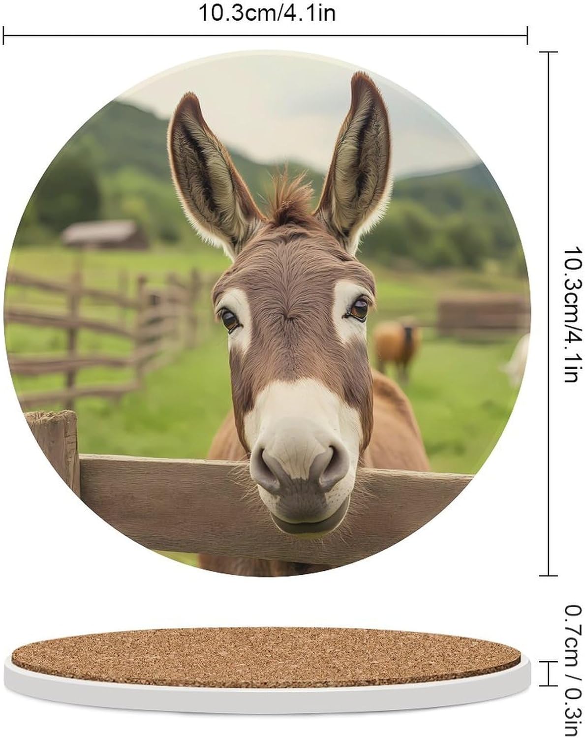 Funny Animal Donkey Funny Round Ceramic Coasters for Drink Absorbent Cup Holders Tabletop Protection