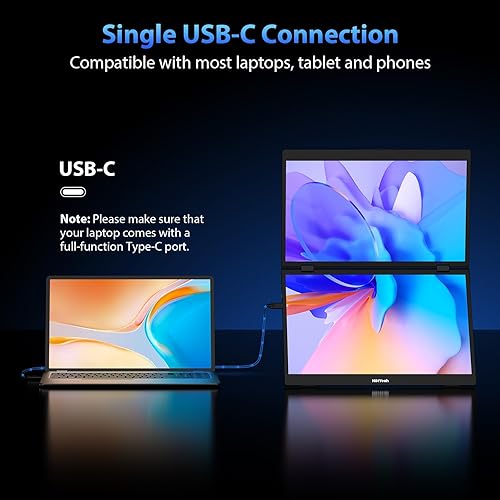 Miniatura 6 de Extensor de pantalla triple para laptop, 15.6 pulgadas, 1080P FHD IPS plegable y apilado, monitor dual portátil apilado, USB C de viaje, pantalla de