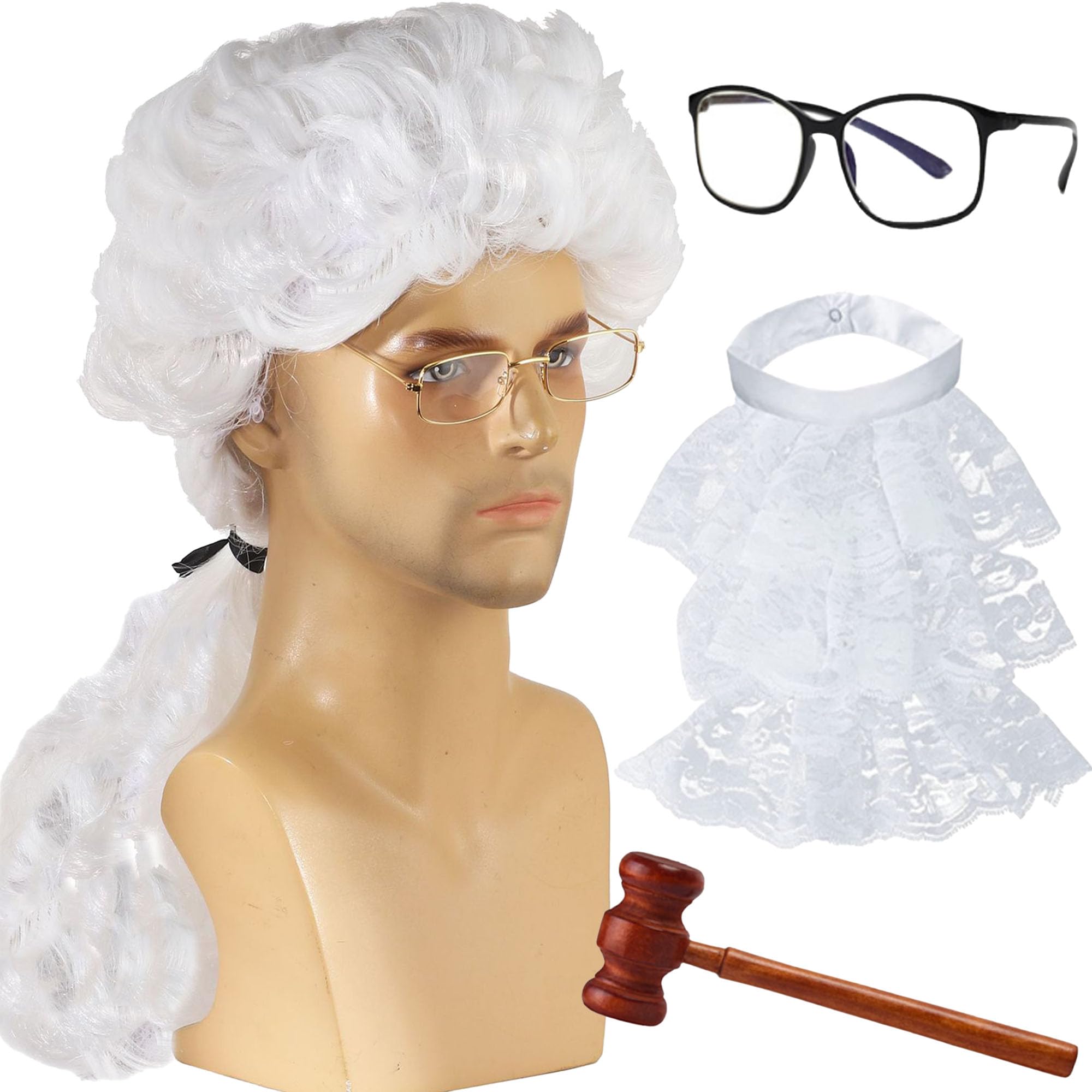 Costume Da Giudice - Parrucca Bianca E Martelletto In Plastica, Per Halloween E Feste In Costume - Foto 7