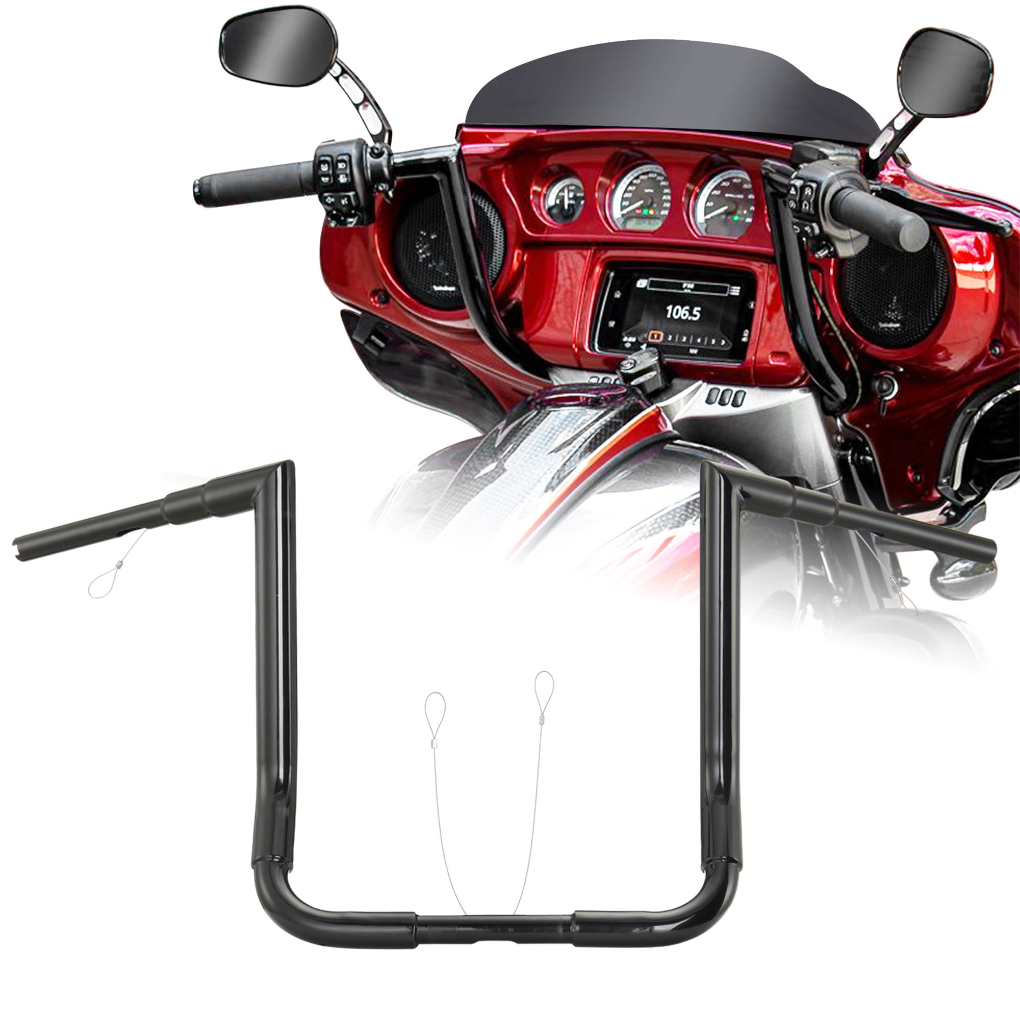 14" Rise Handlebars 1-1/2" Bagger Ape Hangers for Harley 1986-2023 Street Glide FLHX/Electra Glide FLHT/Ultra Limited FLHTK/Tri-Glide FLHTCUTG Models,