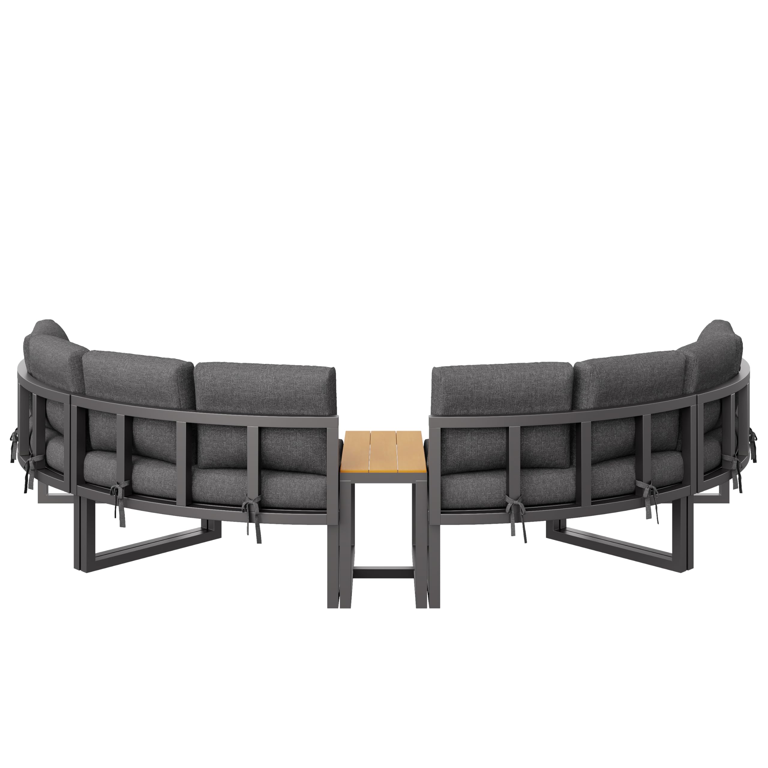 Gartenmöbel-Set für 4-6 Personen, Garten Loungesessel Set, Bequeme Gartenmöbel mit grauen Sitzpolstern und Kissen, verstellbare Beine, rundes Sofa, grau (4-6 Personen)