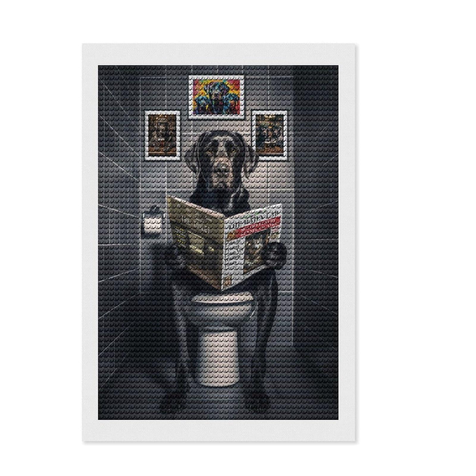 Junmoney Funny Labrador on Toilet Diamond Painting Canvas Set 8"x12", Decorate Your Room, Relaxing DIY Hobby, Modern Decor, Birthday Gift
