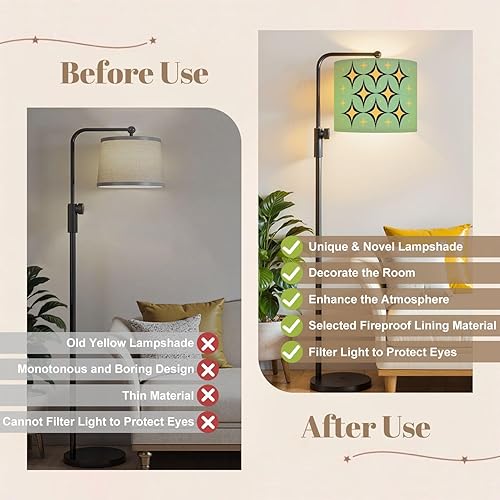 Miniatura 4 de Drum Lampshade Mid Century Vintage 1950s Modern Retro Geometric Lattice Star Motifs Medium Lamp Shade Replacement Linen Fabric Lampshades for