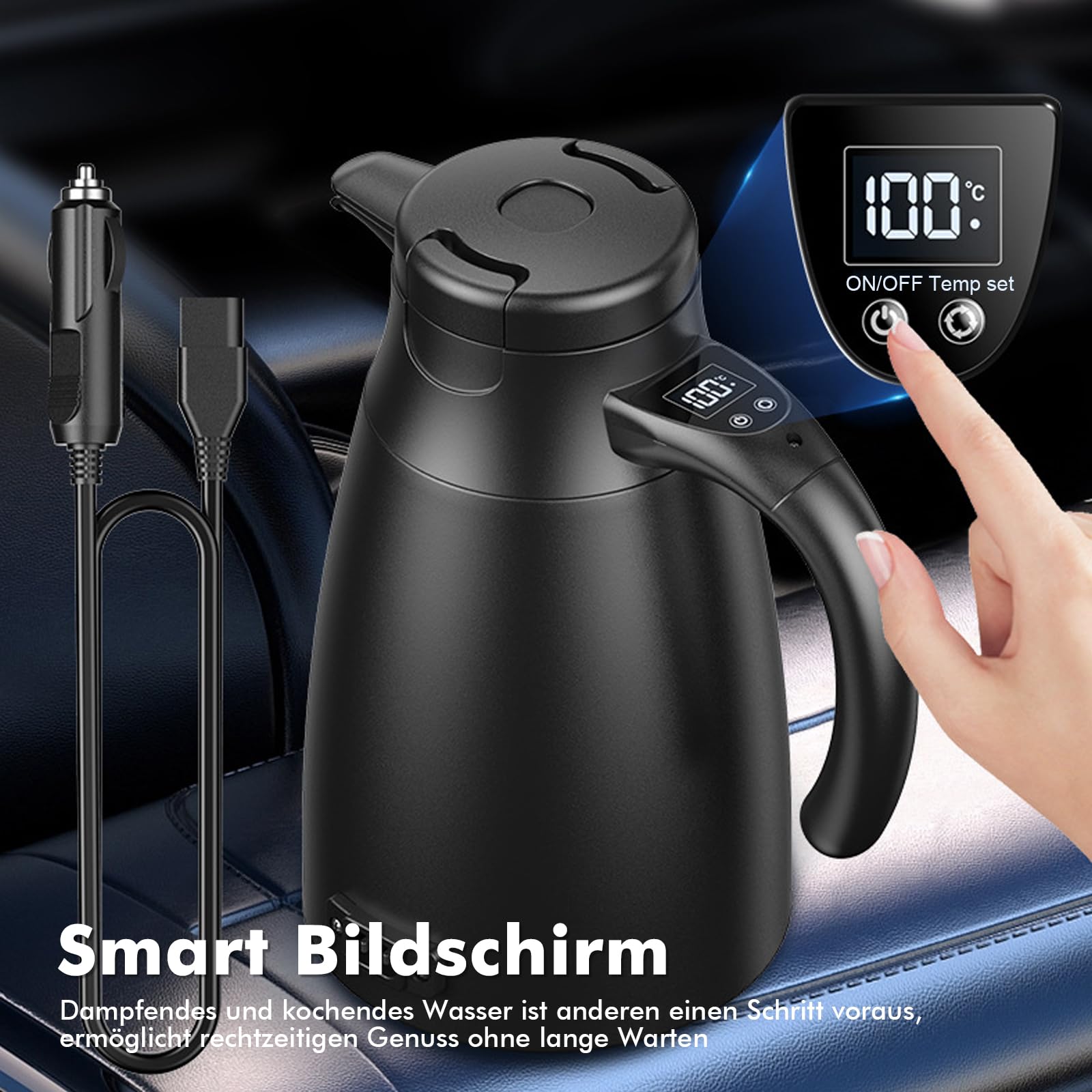 Hervidor eléctrico para coche, 12 V-24 V, 1,2 L, acero inoxidable con encendedor de cigarrillos de 12/24 V, para agua caliente, café, té, camión, viajes, camping