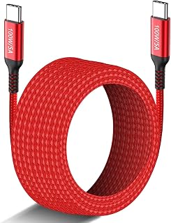 15FT Long USB-C to USB-C Cable 100W, Type-C 20V/5A Fast PD Charger Braided Cord for MacBook Pro, iPad Pro/iMac Air, Samsung Galaxy S21 S20 Note 20 10, Tab S7, OnePlus 9, Sony PS5, New iPad Mini 6, Red