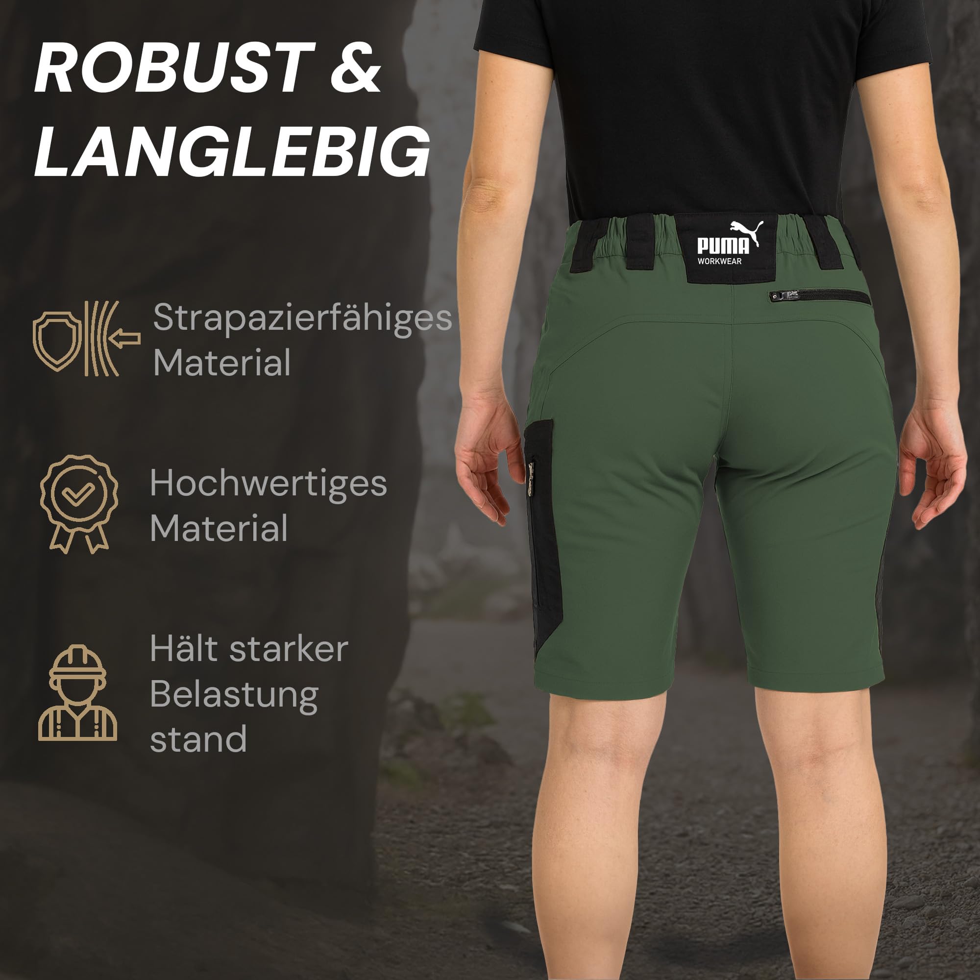 PUMA Workwear Pro-One Adventure – krótkie spodnie trekkingowe damskie ze wzmocnionym, trwałym nylonem – spodnie outdoorowe, oddychające i lekkie – spodnie trekkingowe z 4-kierunkowym stretchem