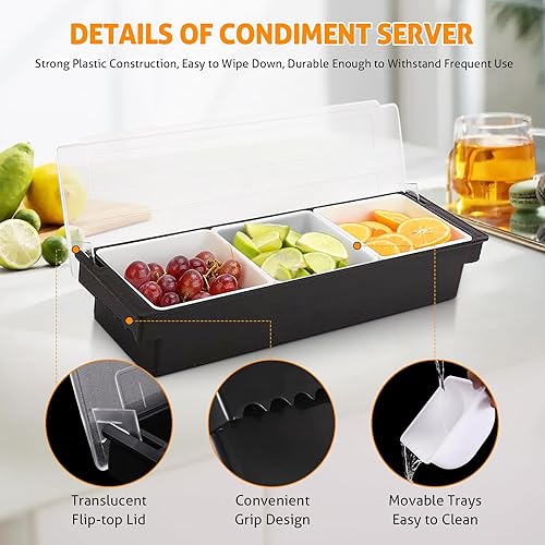 Miniatura 3 de WICHEMI Bandeja dispensadora de frutas, verduras y condimentos con tapa, estación de decoración para barmanes y servir tacos, helados, barra de