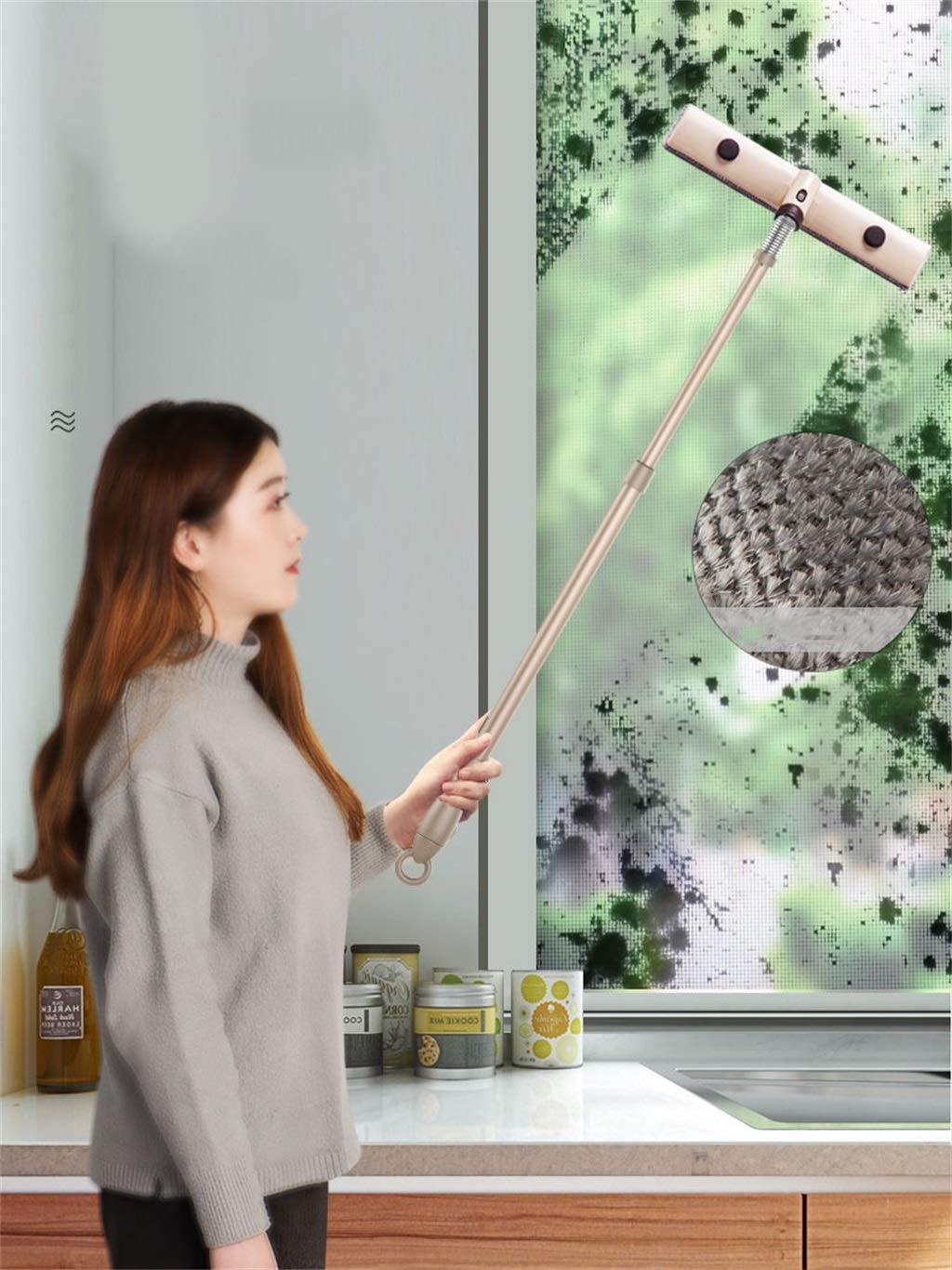Duschabzieher, Einstellbar 3-in-1-Fensterreinigungsset, Gummi-Scheibenwischerblätter Rillenpinsel for Bad, Küche Und Auto (Color : B)