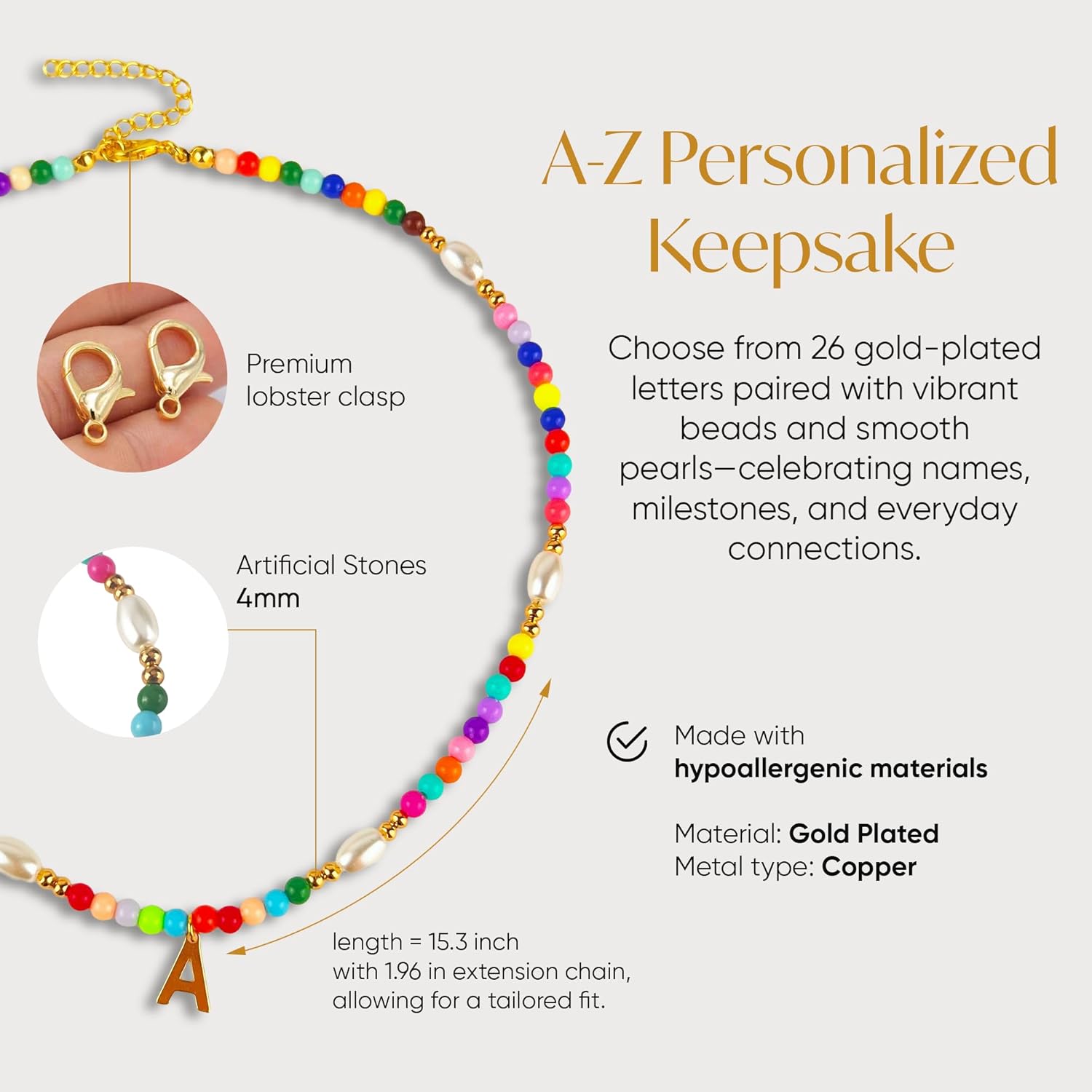 Beaded Initial Necklaces with Pearl - Trendy Gold Plated Choker Necklace for Girls Women Teen Preteen, Personalized Letter Jewelry Holiday/Birthday Gifts for Kids - Image 5