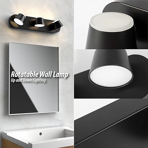 Miniatura 3 de URSOLA Lámpara de tocador de baño de 3 luces, lámparas LED negras para tocador, regulables giratorias arriba y abajo, accesorios de iluminación de