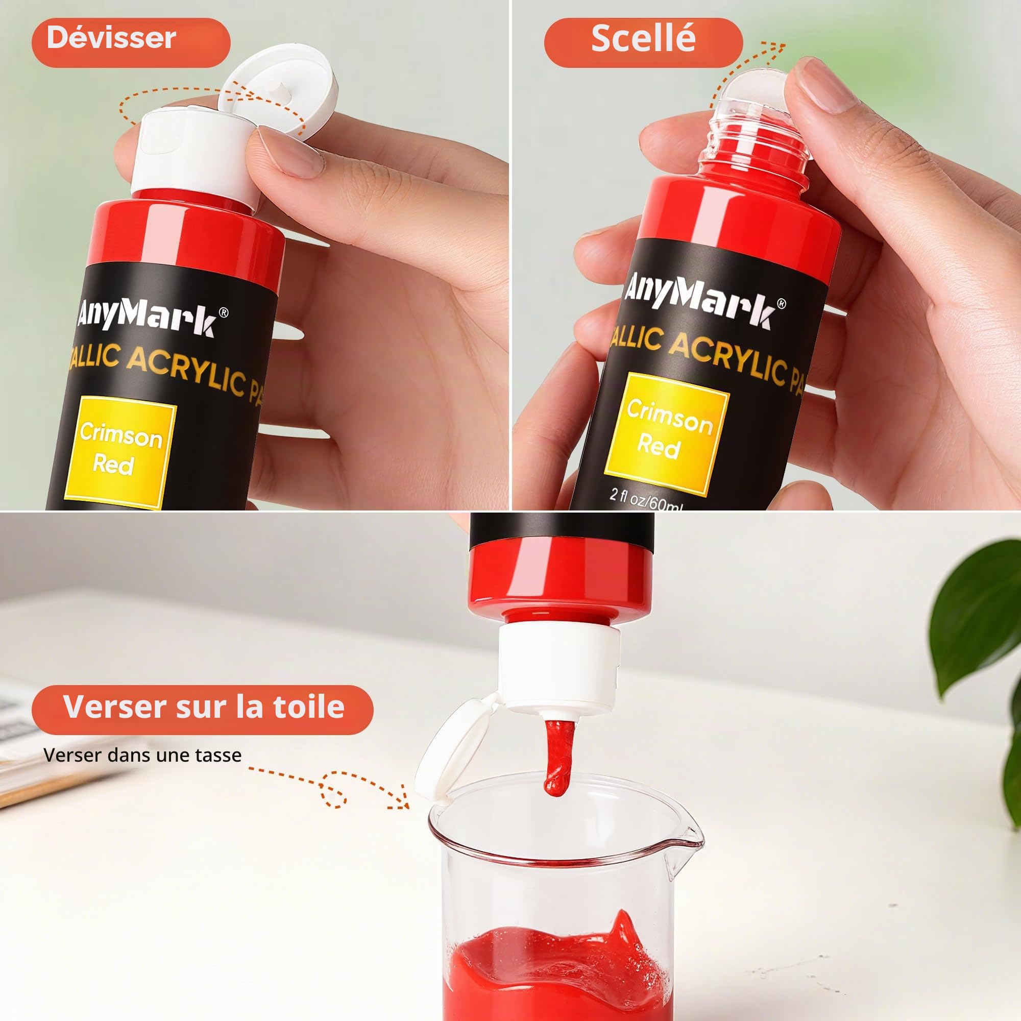 AnyMark Peinture Acrylique Métallique, 36 Couleurs avec 12 Pinceaux