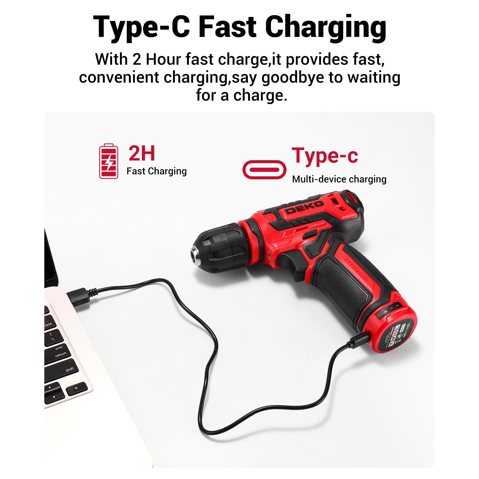 DEKO Caisse à Outils 238 Pièces avec Visseuse Sans Fil 12V 12N.m 800RPM - Boîte à Outils Rouge