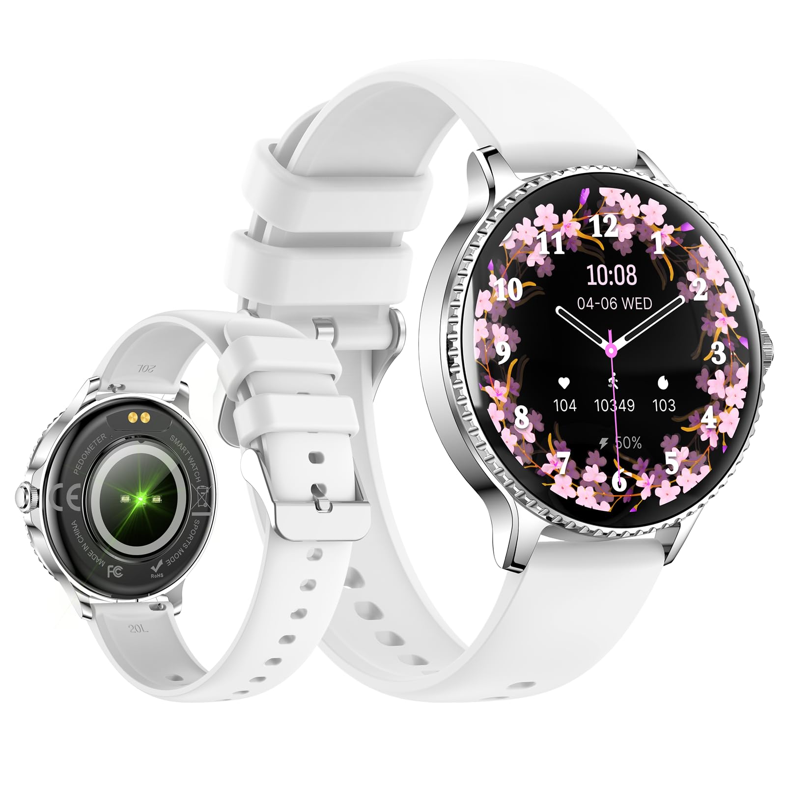 Yihou Smart Watches for Women Fitness Watch Fitness Tracker with Multiple Sport Modes Heart Rate Monitor Sleep Monitoring for Android iOS Silvery Smooth
