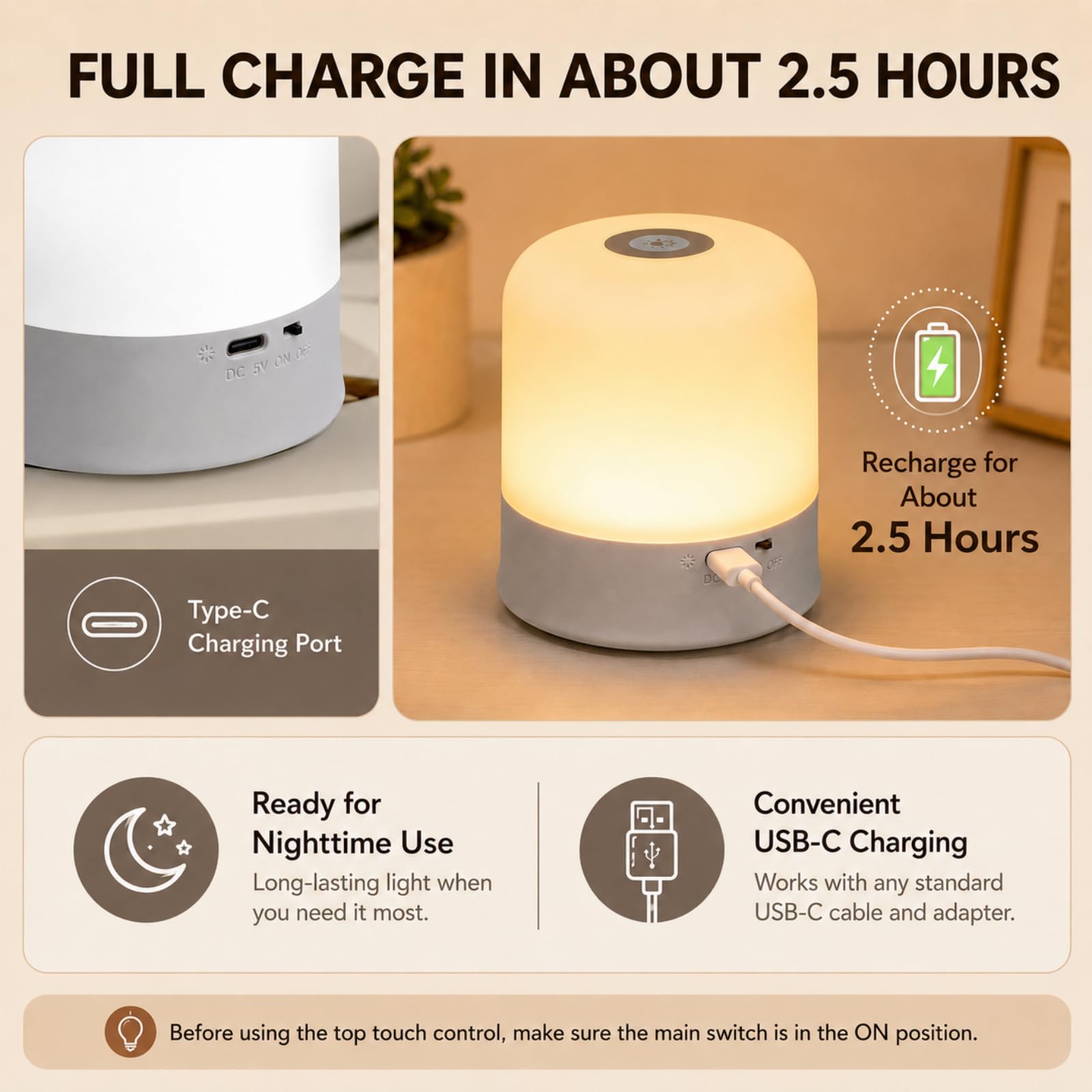 Luz nocturna para bebé, lámpara portátil de 3 colores, luz nocturna táctil regulable recargable de 2400 mAh para niños, niños pequeños, lactancia materna, viajes