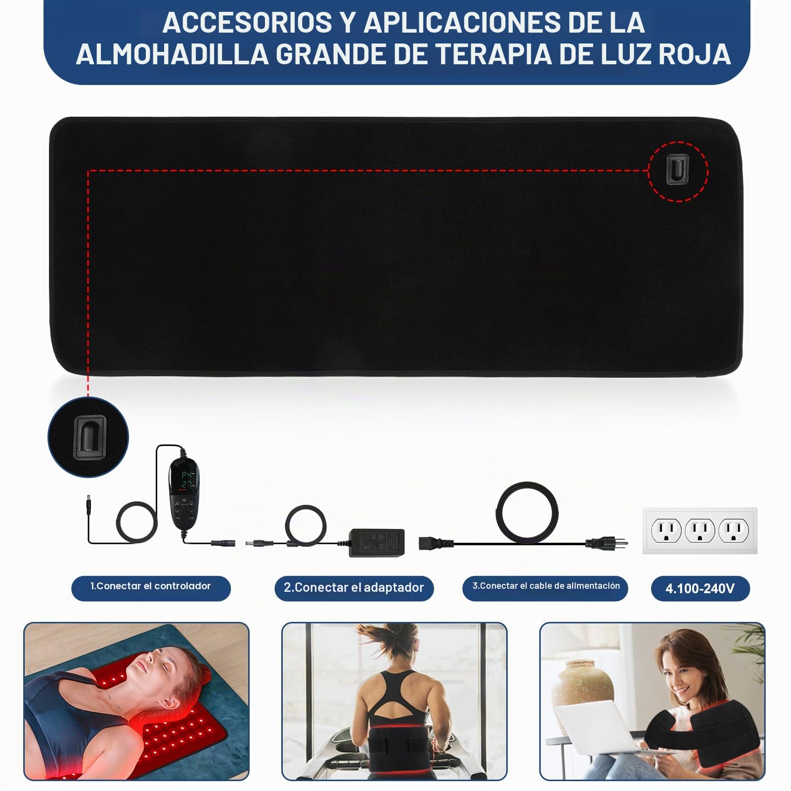 Almohadilla de terapia de luz roja 31.5x11.8 pulgadas, tapete grande 660 nm y 850 nm, dispositivo envolvente para hombros, cintura y todo el cuerpo