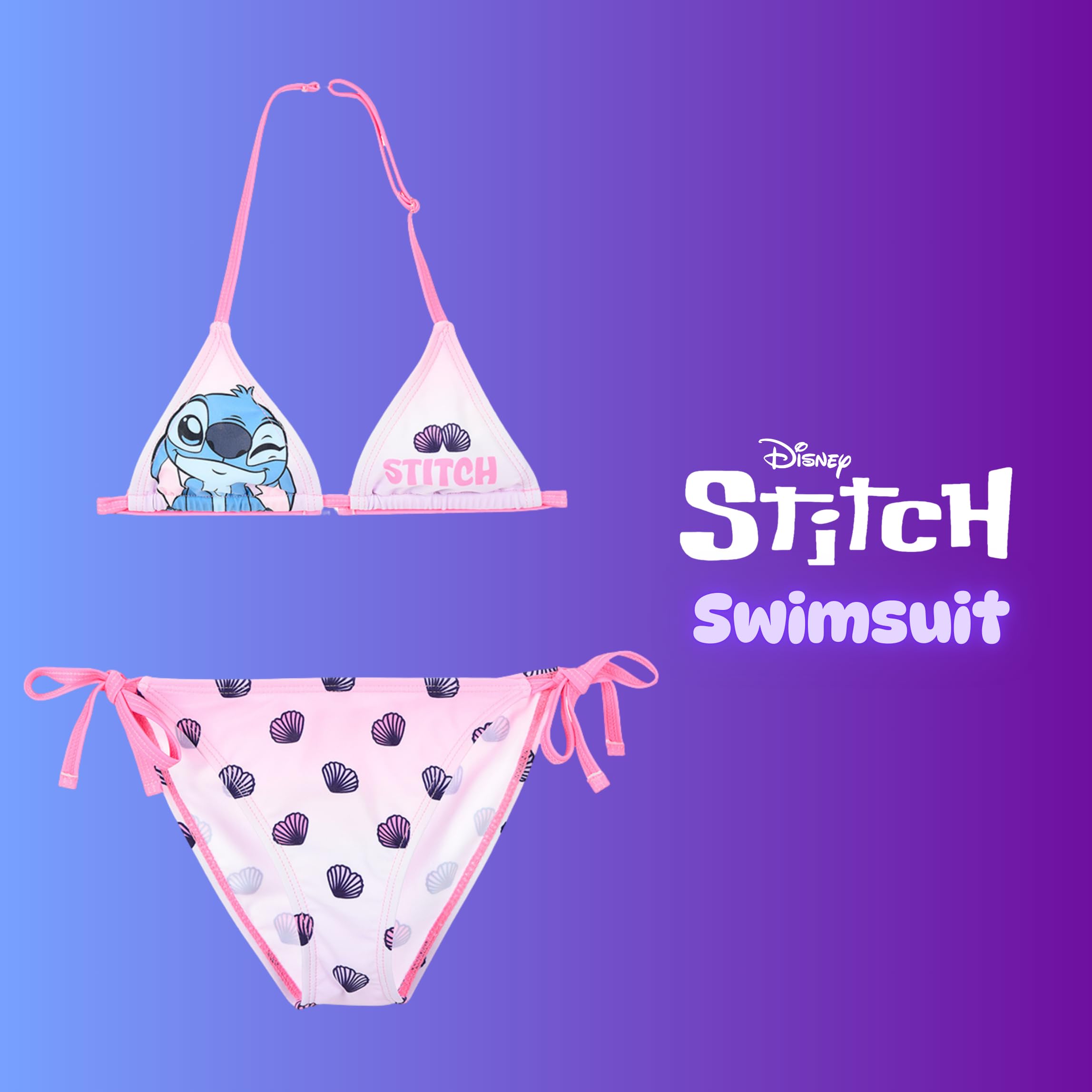 Disney Stitch Bikini para Niña, Bañador de Dos Piezas Verano Infantil, Tallas 6 a 12 Años