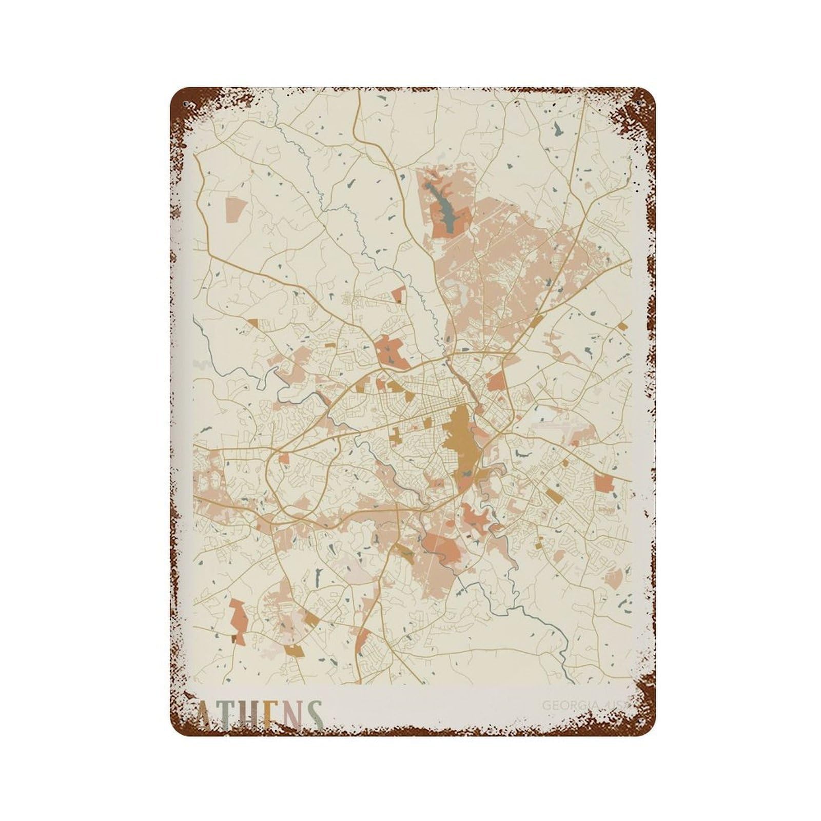 xiaoxiaoshen Athens Map Georgia Travel Gift Boho for Real Estate Agent (2) Wall Decor Art Metal Tin Poster Modern Home Decor Art Home Bar Shop Decorations Vintage Sign 40x30cm