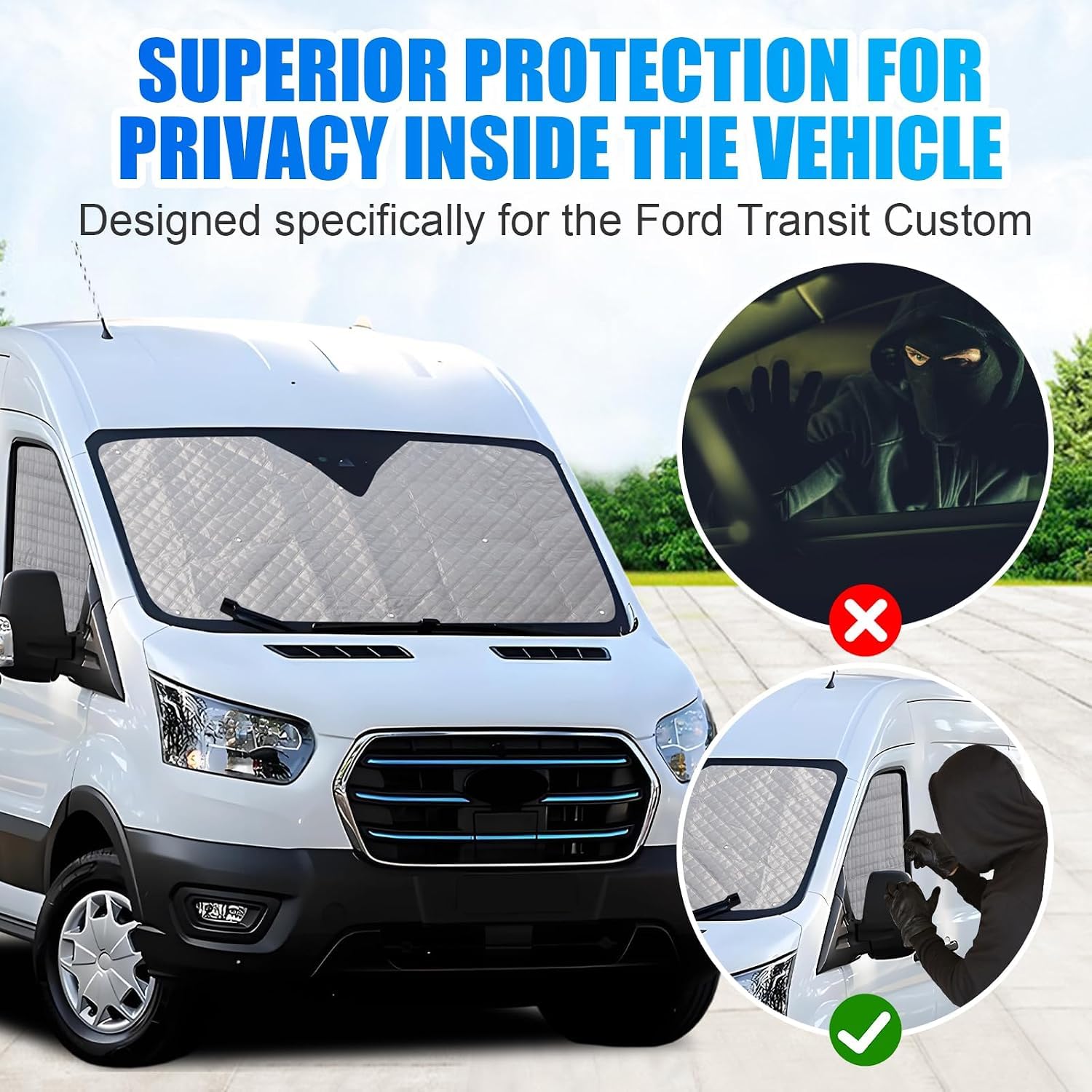 3 szt. mat termicznych na przednią szybę, pasuje do Ford Transit MK8 | Wodoszczelna aluminiowa osłona przedniej szyby do kampera, zaciemnienie, izolacja, ochrona prywatności