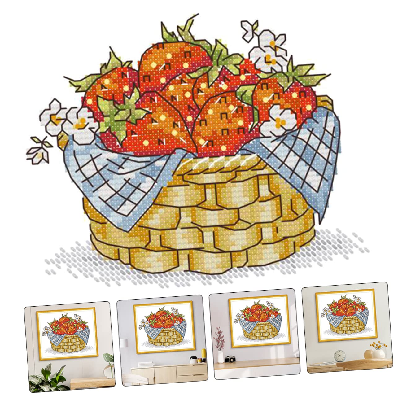 SEWACC 5juegos Kit De Bordado De Fresas Para Principiantes Set De Bordado Decorativo Patrón De Frutas Material Completo Para Manualidades Casa Sin Marco