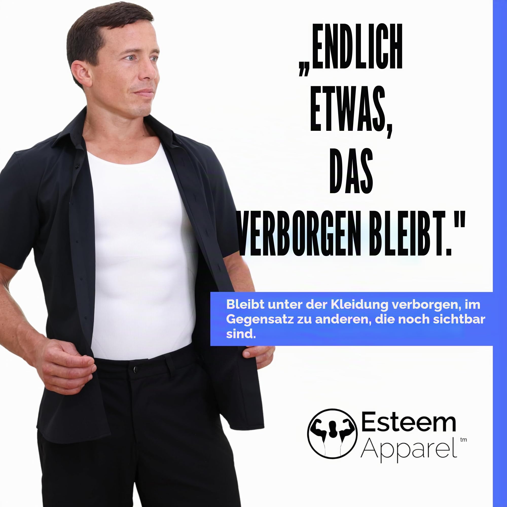 Esteem Apparel EliteSlim Kompressionsshirt für Herren, zum Verstecken von Gynäkomastie, Moobs, Bauchmuskeln, Brust, Bauch, schlankmachend, Shapewear (Weiß