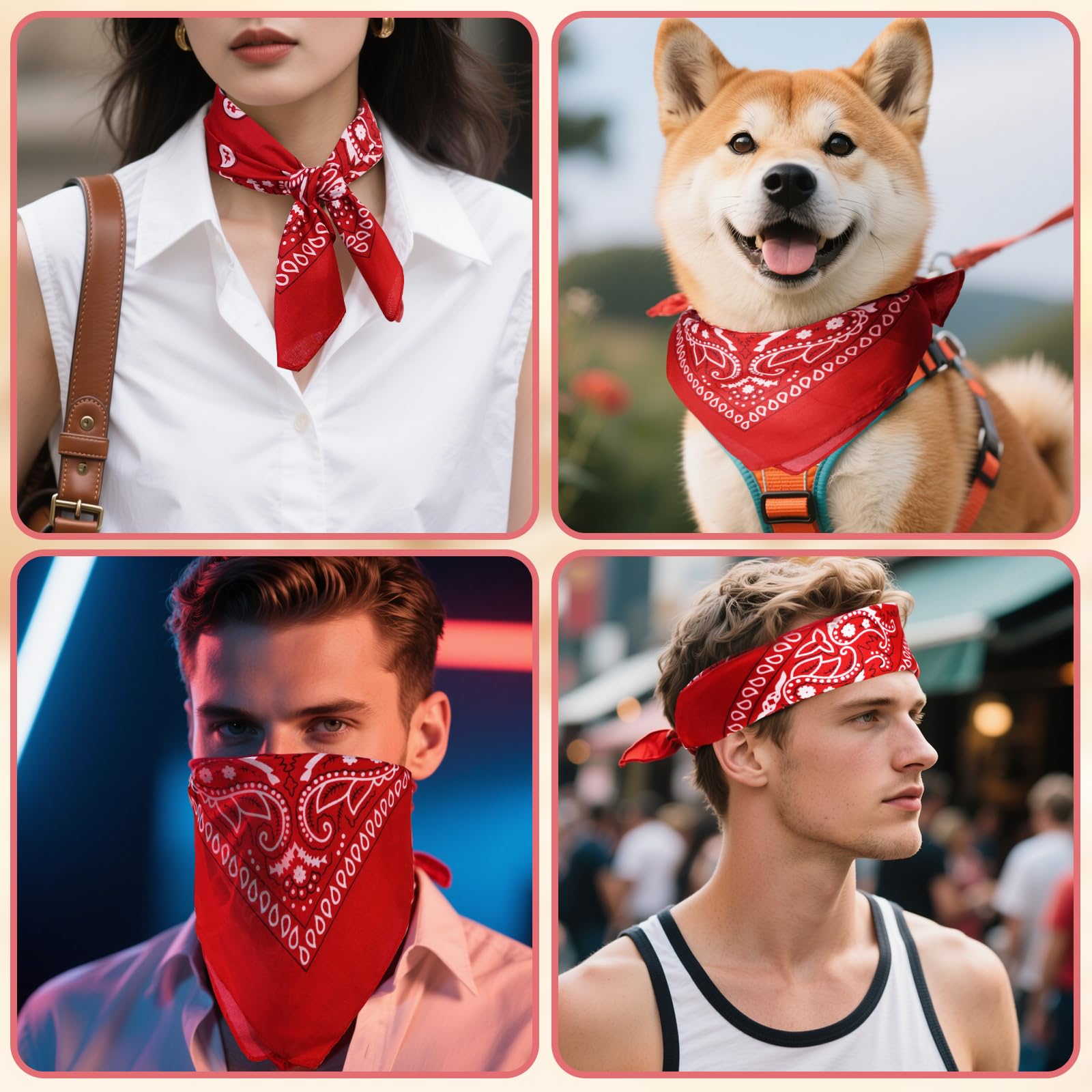 Foulard Carré para Hombre y Mujer, Pack de 12 Bandanas Paisley Estilo Cowboy