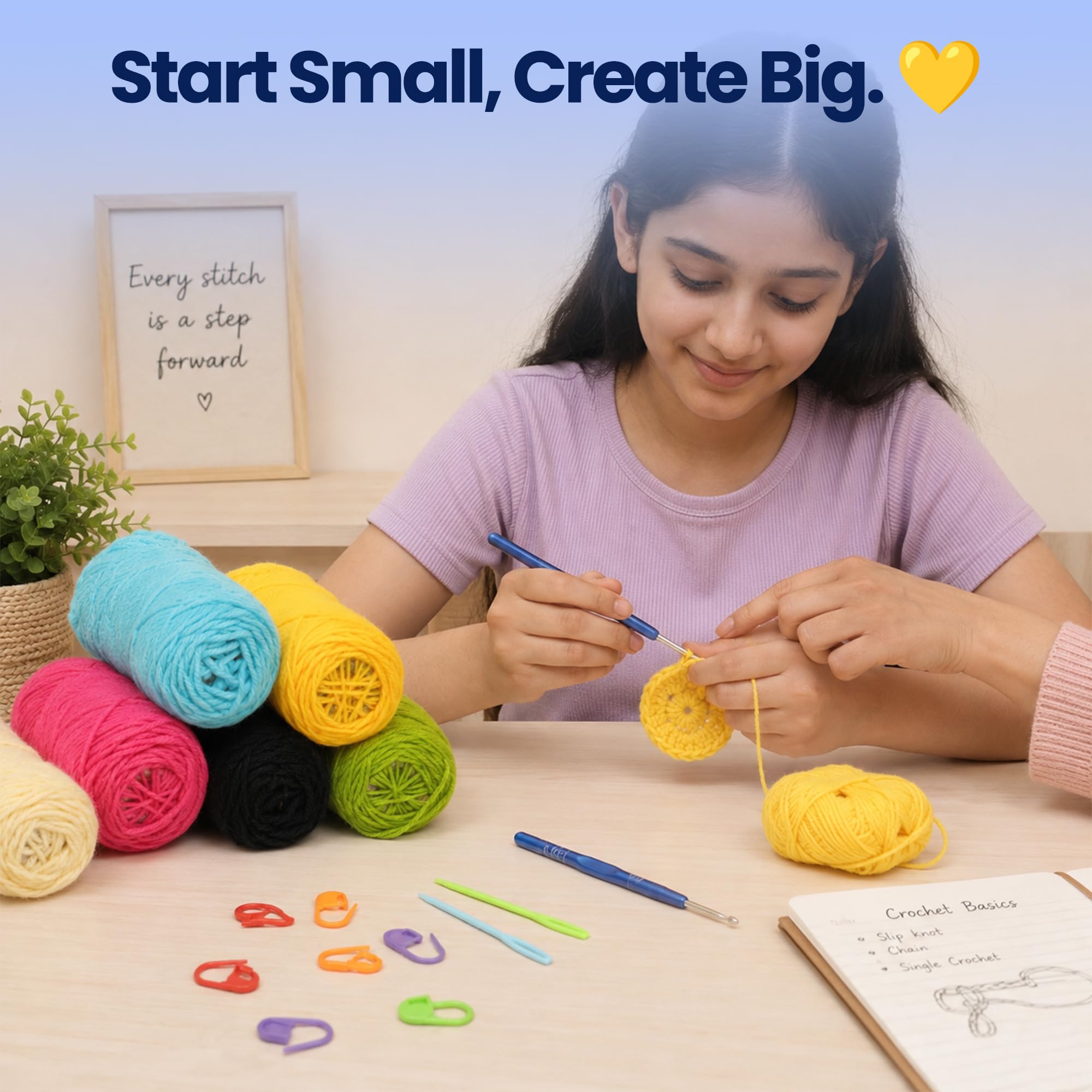 picknMAKE Crochet Kit for Beginners with Wool Yarn, Crochet Hooks, Stitch Markers & Needles – DIY Learn to Crochet Set for Adults & Kids, Starter Craft Kit with All Supplies 1