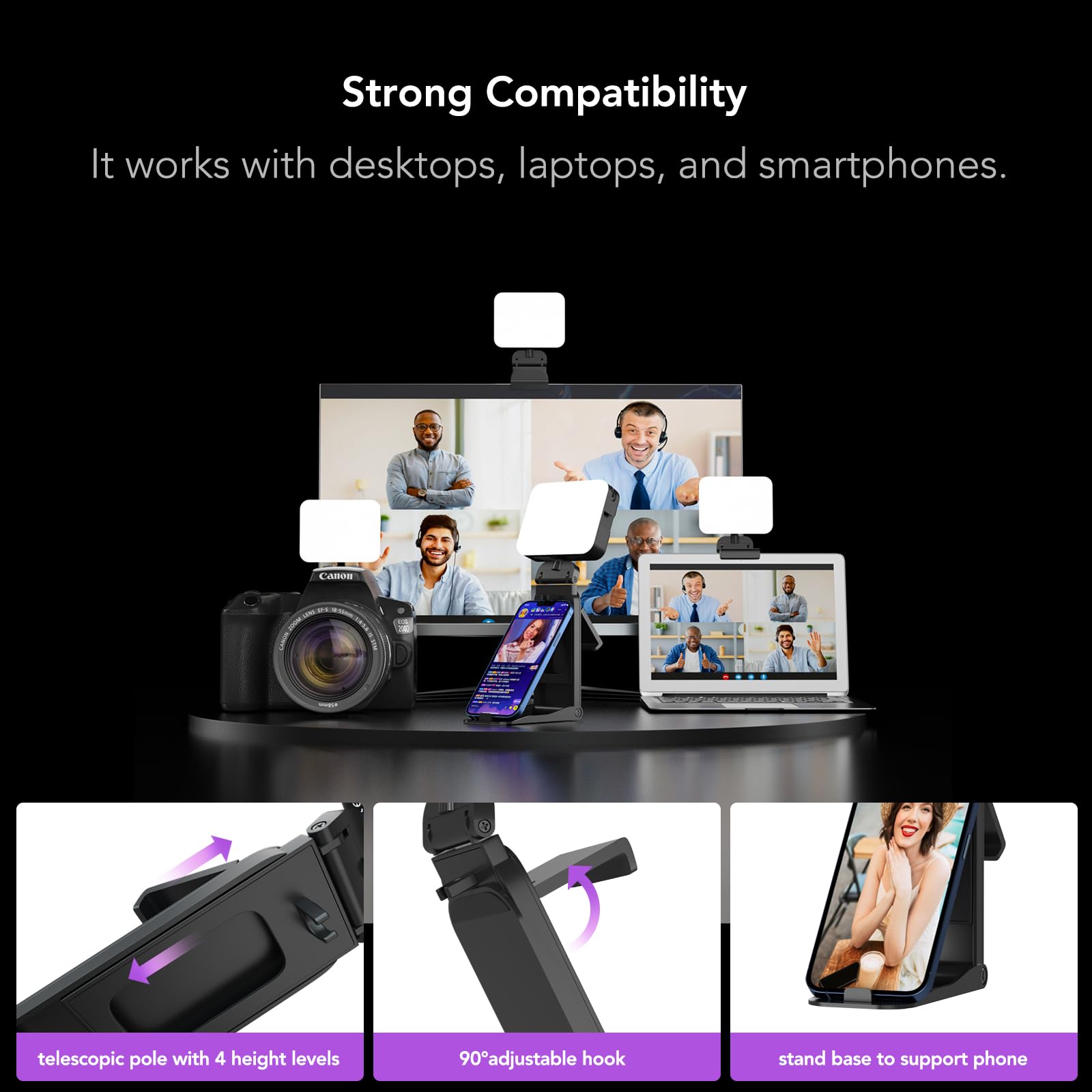 NearStream LED Streaming Light con Soporte Ajustable, 2000mAh Recargable CRI 95+, 2700-6500K Lámpara de Panel regulableLuz LED portátil y Ligera para Vloggers
