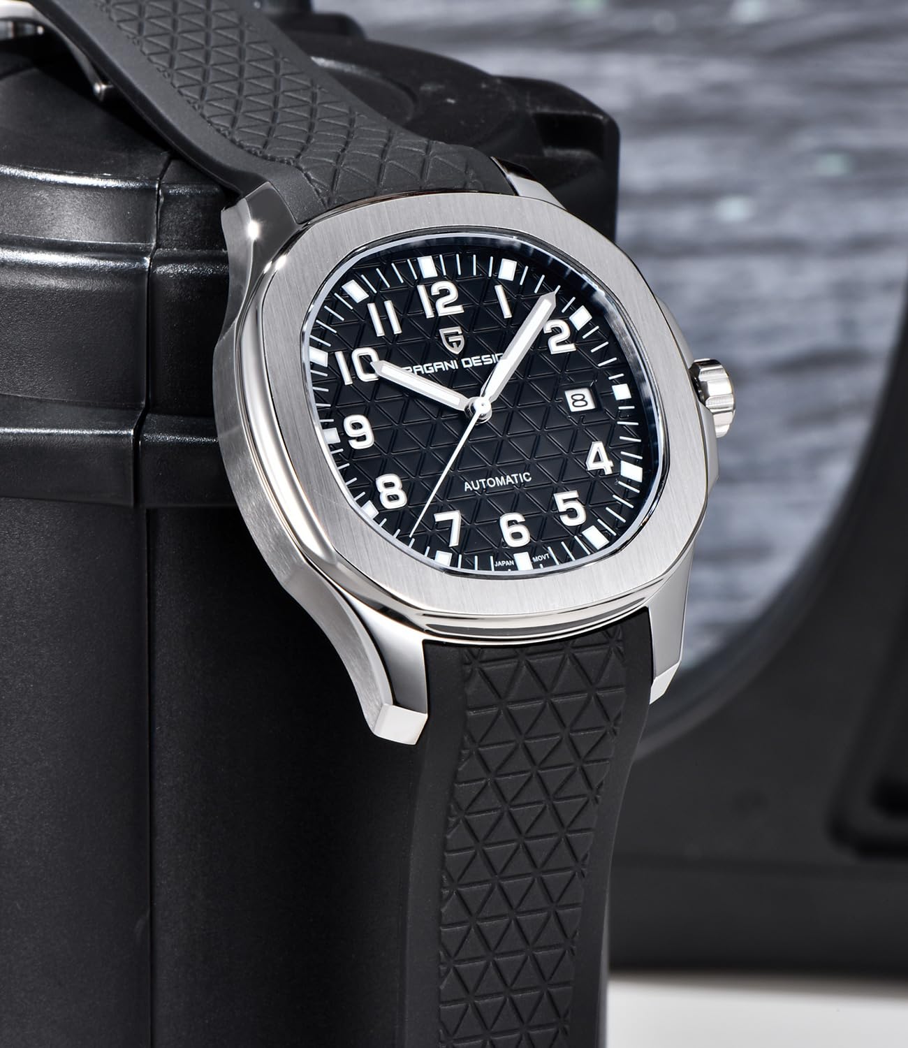 LACZ DENTON Pagani Design YS031 Automatic Men's Watch Miyota 8215 Mechanical Movement 41mm Stainless Steel Analog Wrist Watches for Men, Synthetic Sapphire Dial Glass, 100M Waterproof, Rubber Strap - 4