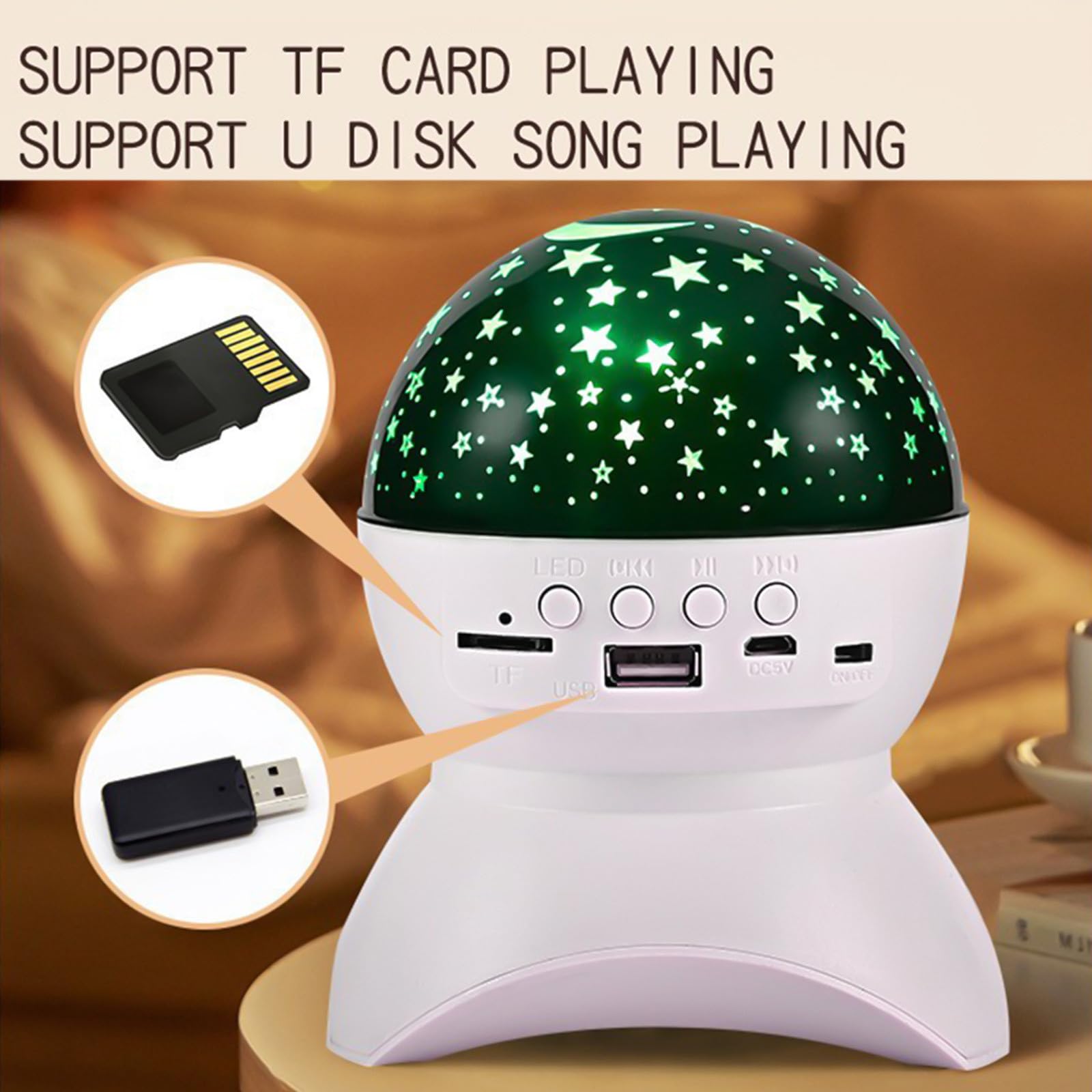 Głośnik Bluetooth, lampka nieba z projekcją LED z obracającą się gwiazdą, przenośne muzyczne światło otoczenia z USB, kartą TF, obsługą dysku U - idealna lampka nocna do sypialni dla rodziny, wystrój