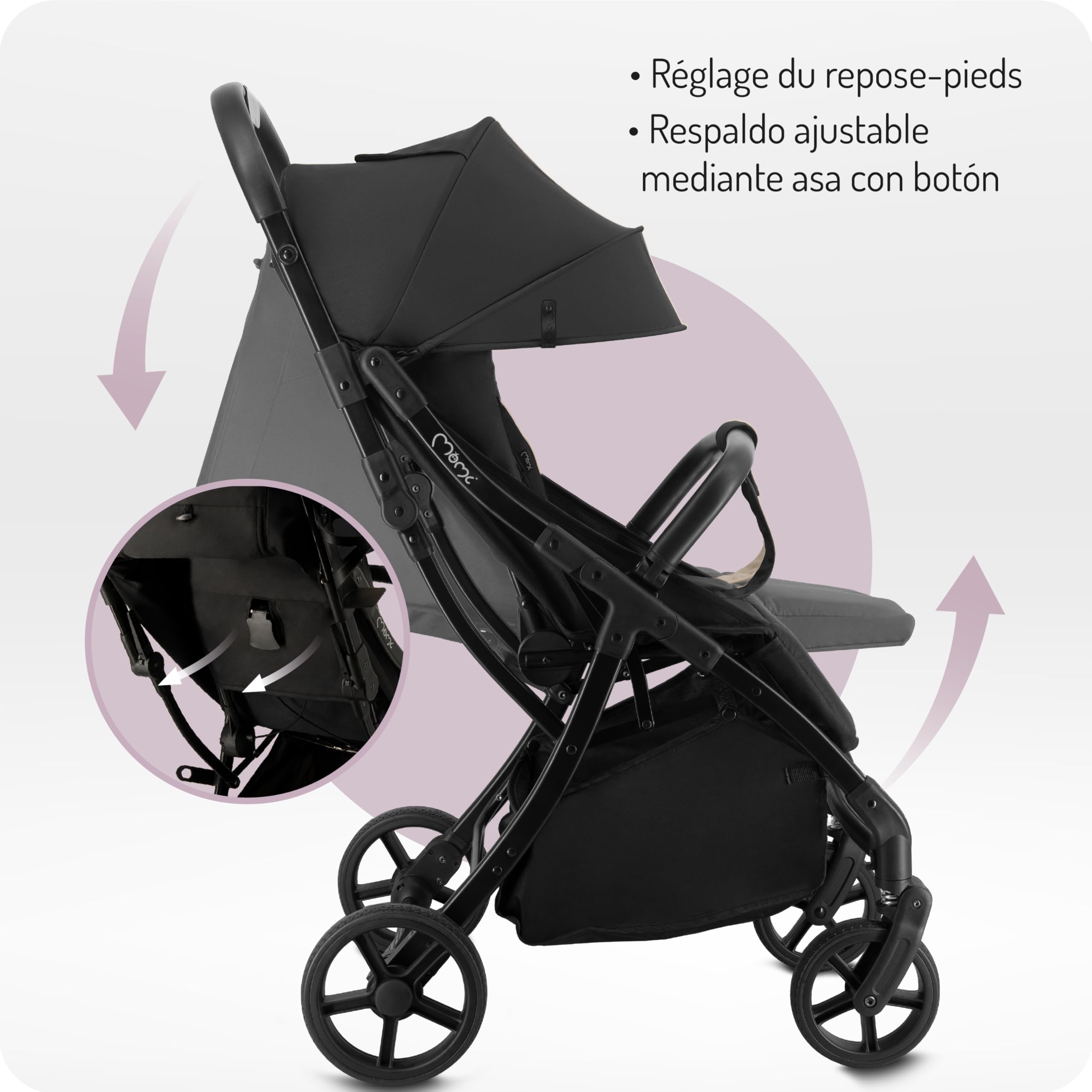 MoMi PAOLA Poussette Compacte jusqu’à 22 kg, Pliage Automatique, Harnais 5 Points, Roues avec Suspension, Panier de Rangement, Porte-Gobelet