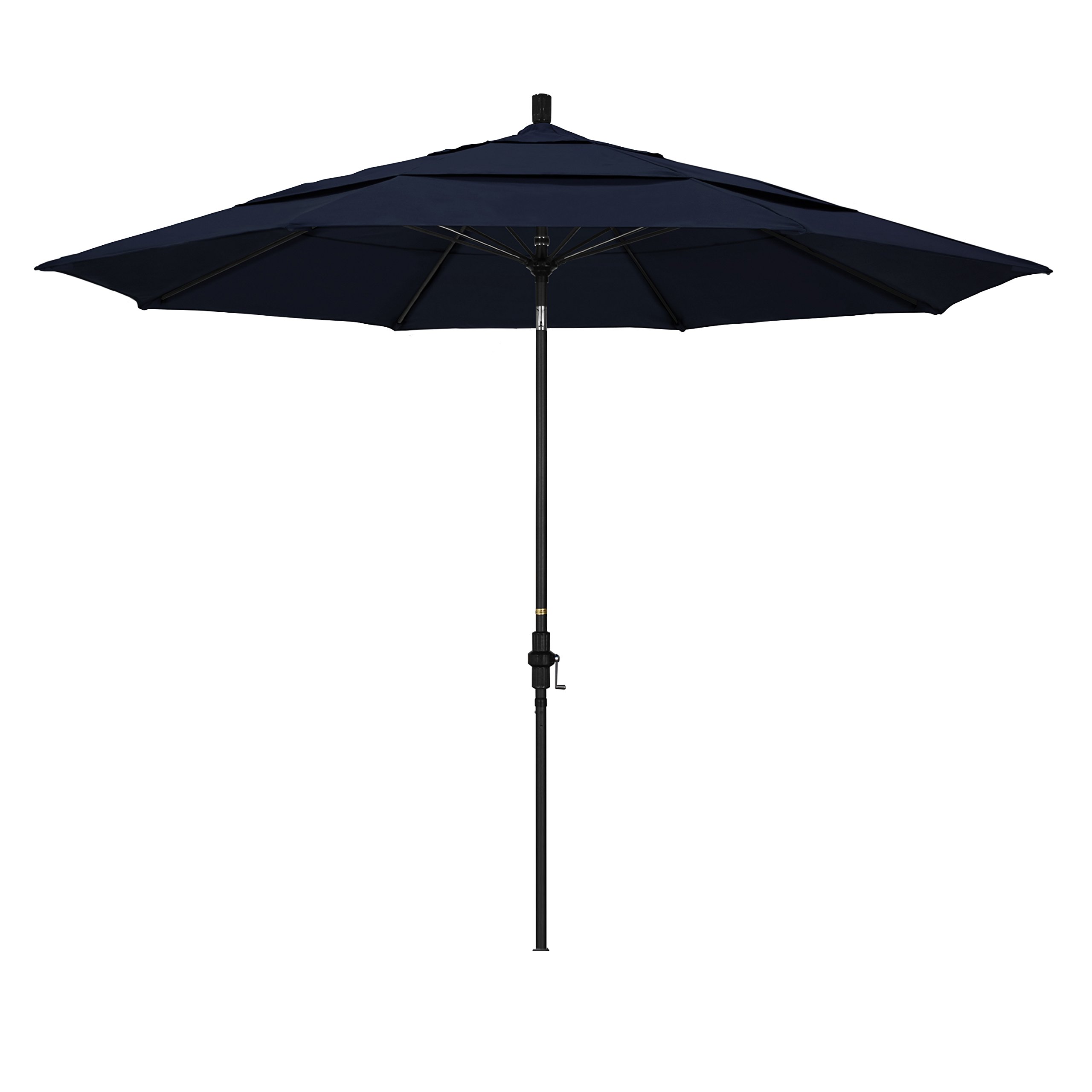 California Umbrella 11' Round Crank Lift, Collar Tilt, Aluminum Pole, Fiberglass Rib Patio Umbrella, Black Finish, Navy Blue