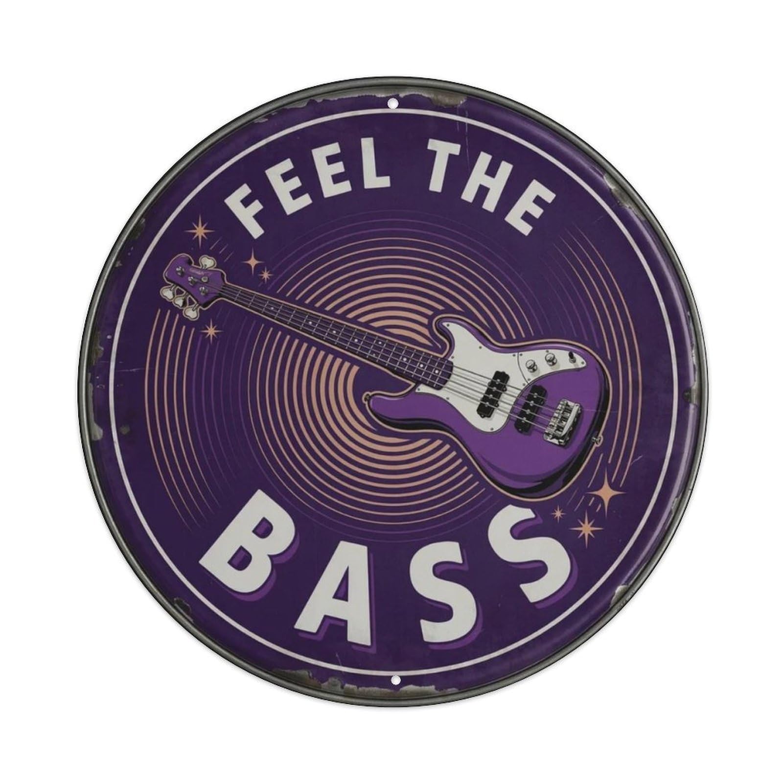 Feel The Bass Guitar Round Metal Tin Sign Plaque