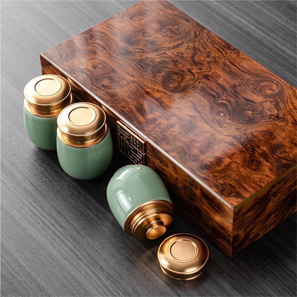 Set da tè Contenitore for la conservazione del tè Sfuso Celadon, Portatile, Piccolo, sigillato, Vuoto, Set da tè, Tre lattine, Set di scatole Regalo Barattolo per Conservare Il tè