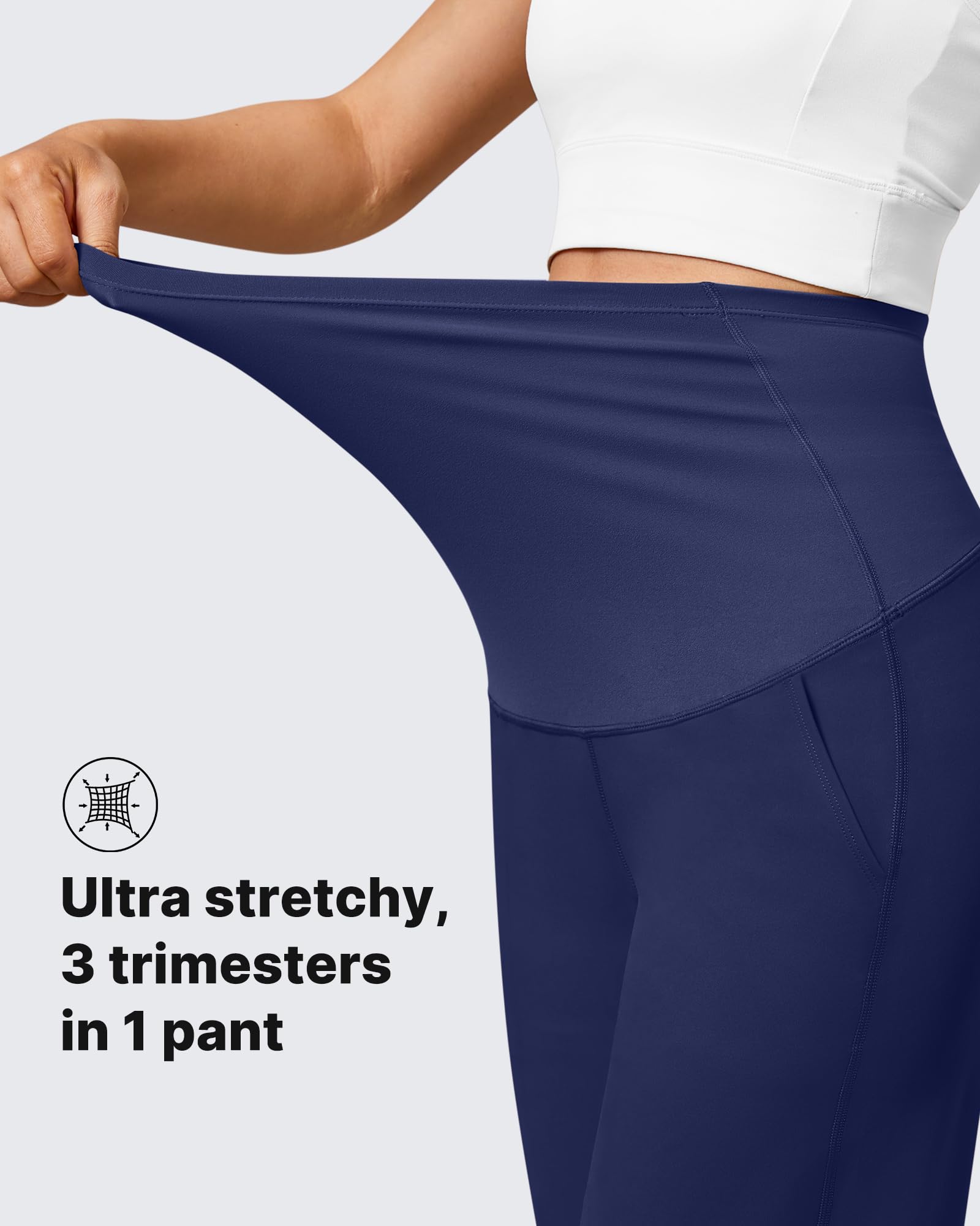 G4Free Pantaloni premaman sopra la pancia, per yoga, lavoro, gravidanza, elasticizzati, a gamba larga, con tasche