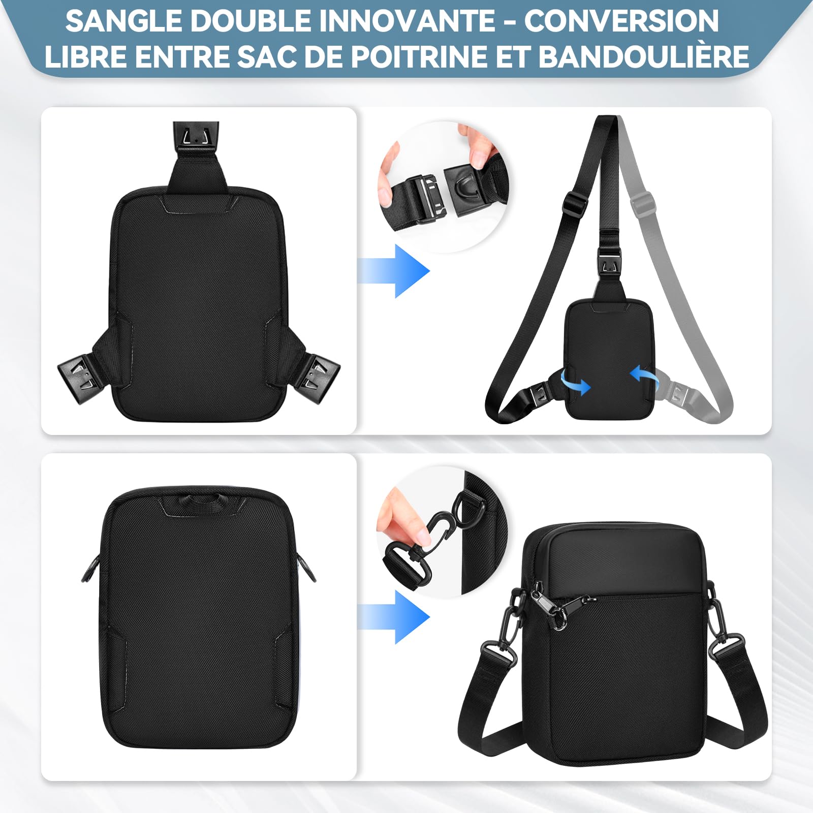 Eshow Sac À Bandoulière Avec Serrure À Glissière Et Poche Rfid, Sac Antivol Pour Hommes Et Femmes, Sac Étanche Pour Le Travail, Les Voyages, La Randonnée Et L'usage Quotidien