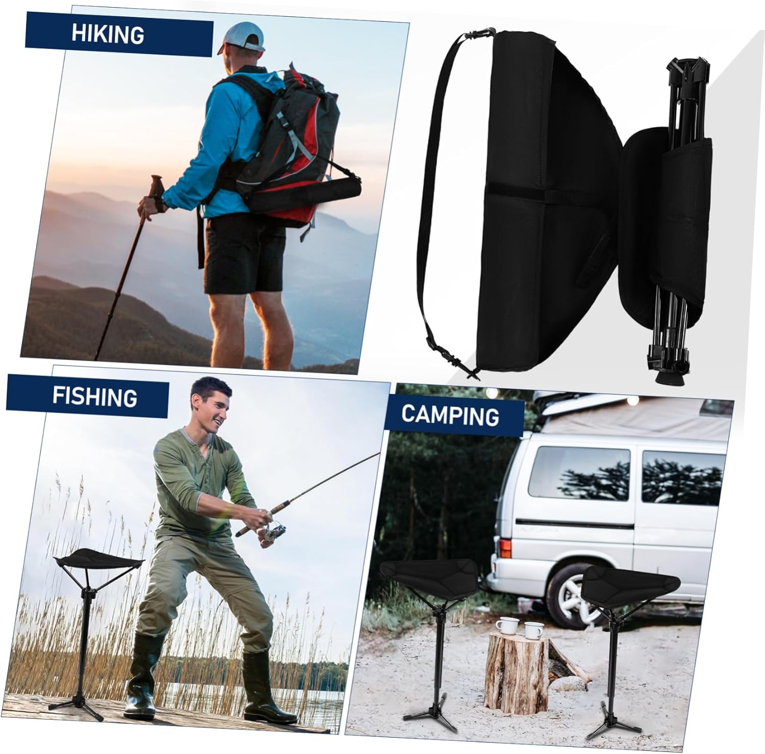 YARNOW Adjustable Height Fishing Stool Outdoor Camping Stool Portable Folding Design