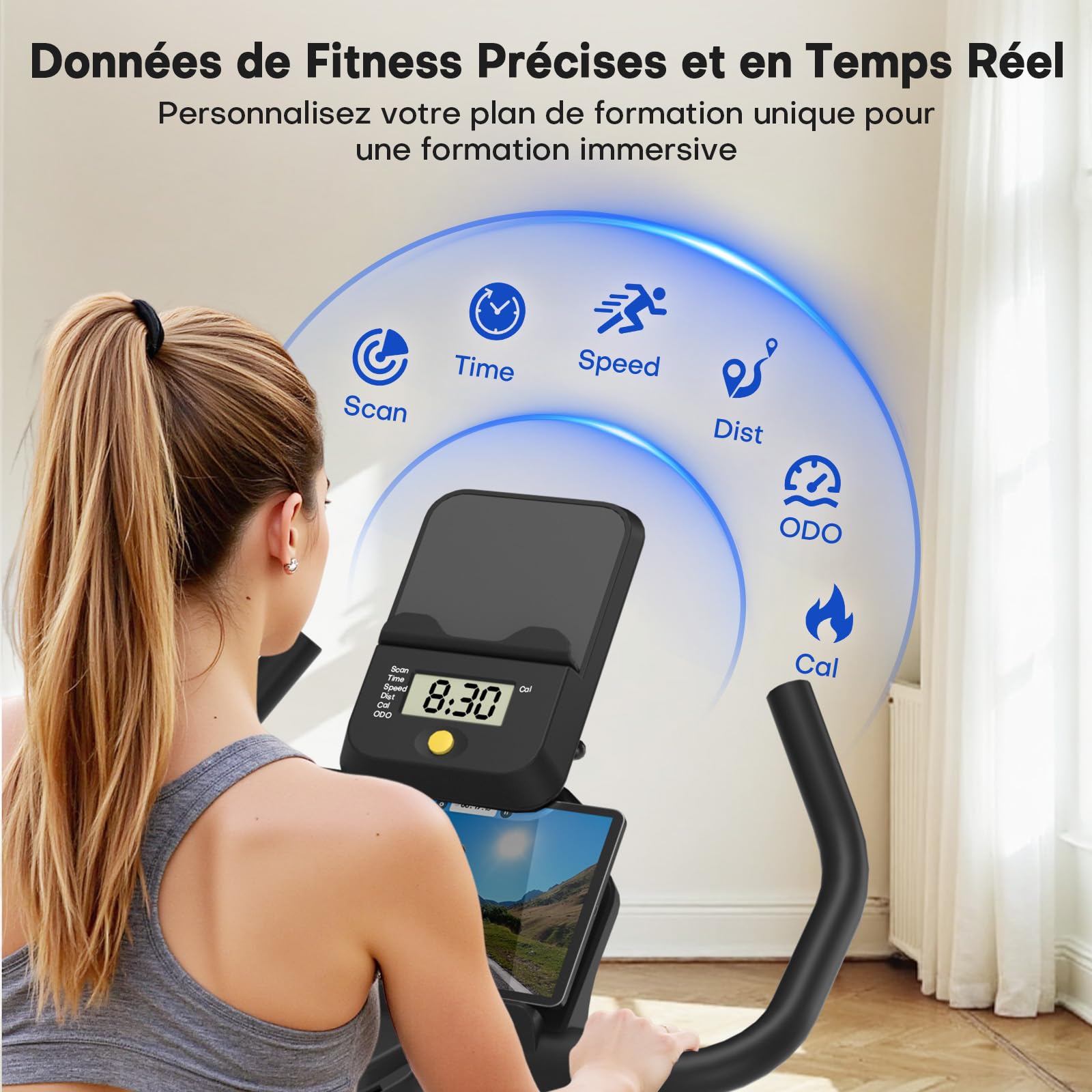 CHAOKE Vélo d'appartement Silencieux Résistance Magnétique Réglable App écran LCD Capacité 150KG