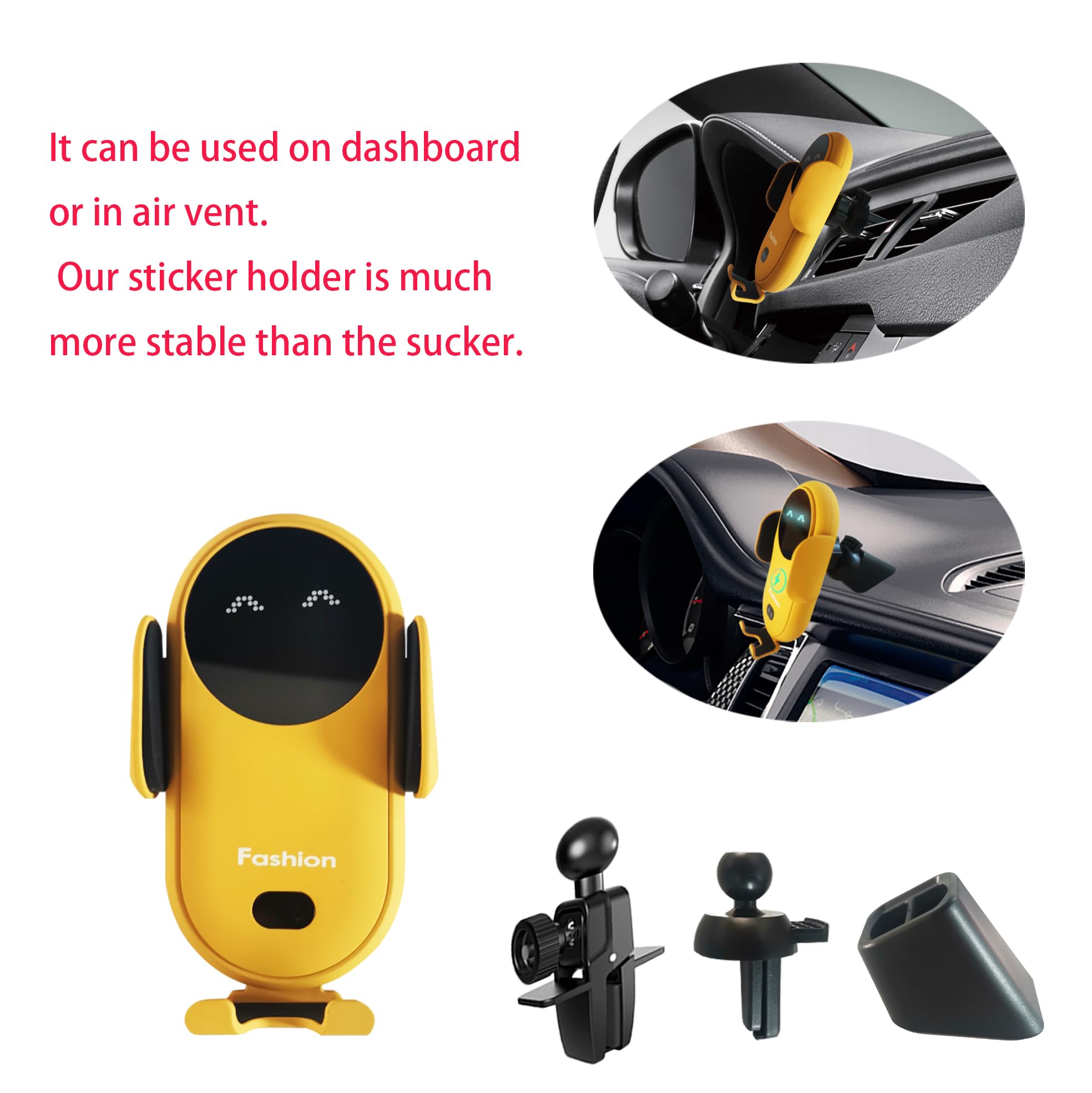 Cargador de coche inalámbrico de 10 W de carga rápida con sensor inteligente para el teléfono iPhone 12 11/Pro/XS/XR/8 Plus Samsung S10/S9/Note10/Note9 (amarillo)