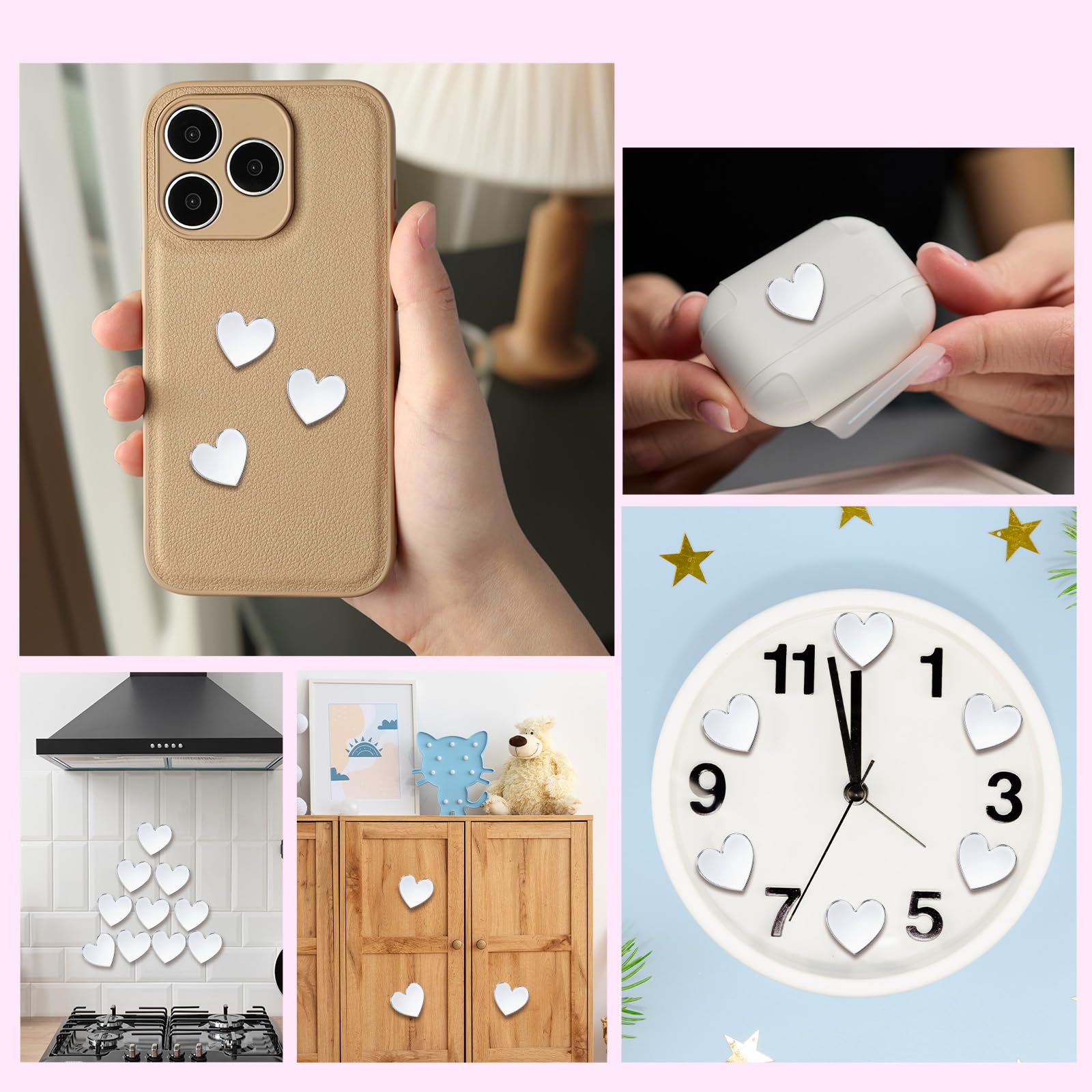 100 Pieces Small Mirrors for Crafts Mini Size Heart Mirror Tiles Acrylic Heart Shaped Mirrors for DIY Home Wall Table Kitchen Room Home Decor Traveling (0.78 Inch)