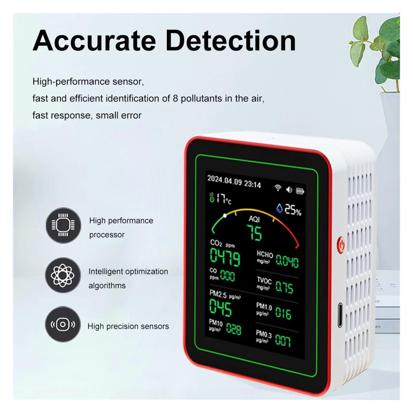 Air Quality Monitor, Rilevatore Di Qualità 'aria WiFi 15 In 1 CO CO2 PM0.3 PM1.0 PM2.5 PM10 Tester Portatile Misuratore Umidità A Temperatura(WHITE)