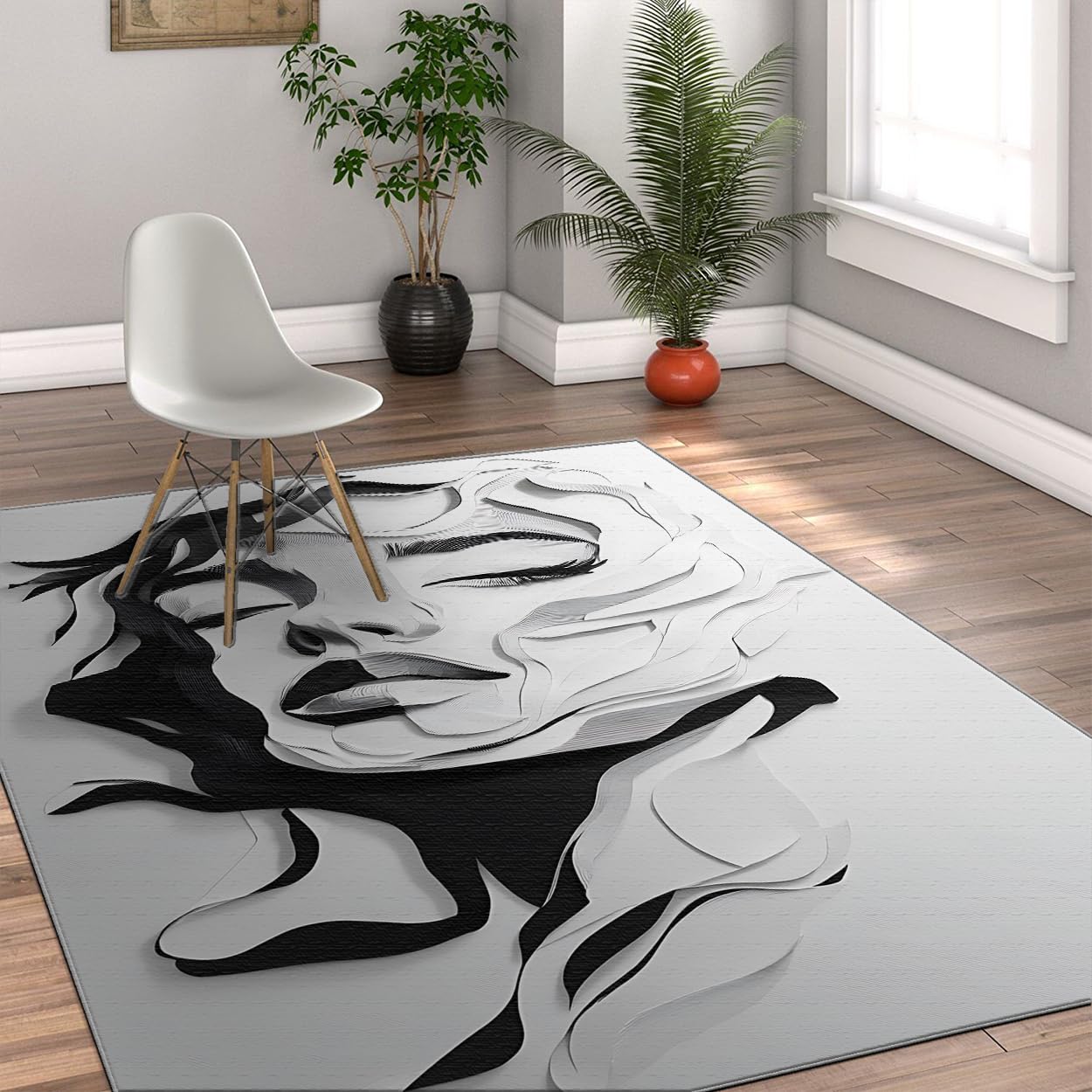 Tapis Portraits pour Femmes pour Chambre Mode Abstraite 3D Style pour Espace Tapis pour Salon Machine antidérapante intérieure Moquette Lavable pour vestiaire de dortoir 60x120cm