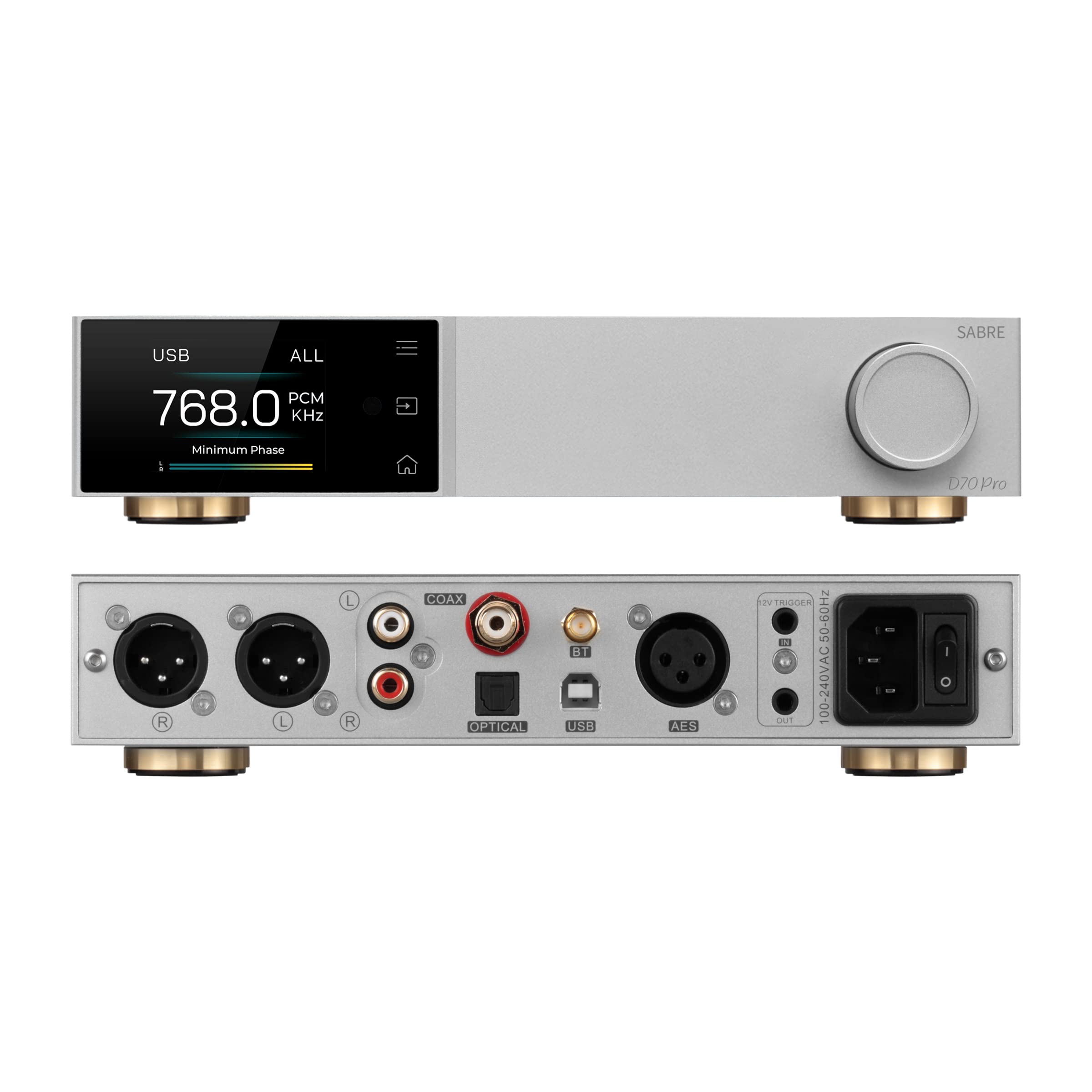Topping D70PRO Sabre DAC ES9039SPRO XU316 Bluetooth 5.1 LDAC Aurora UI Colour Display RCA & XLR Output HiFi Decoder with Remote Control(Sliver)