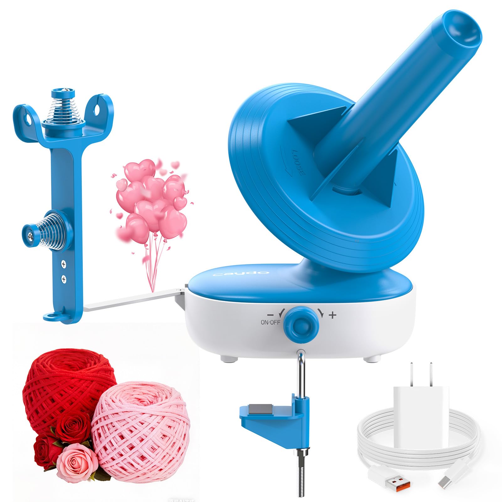 Caydo Electric Yarn Winder Pro, 10oz Large Automatic Ball Winder for Crocheting, Dual-Spring Strong Tension Stepless Speed Yarn Cake Spinner, Ideal Valentine's Day Present for Crochet Lovers(Blue)