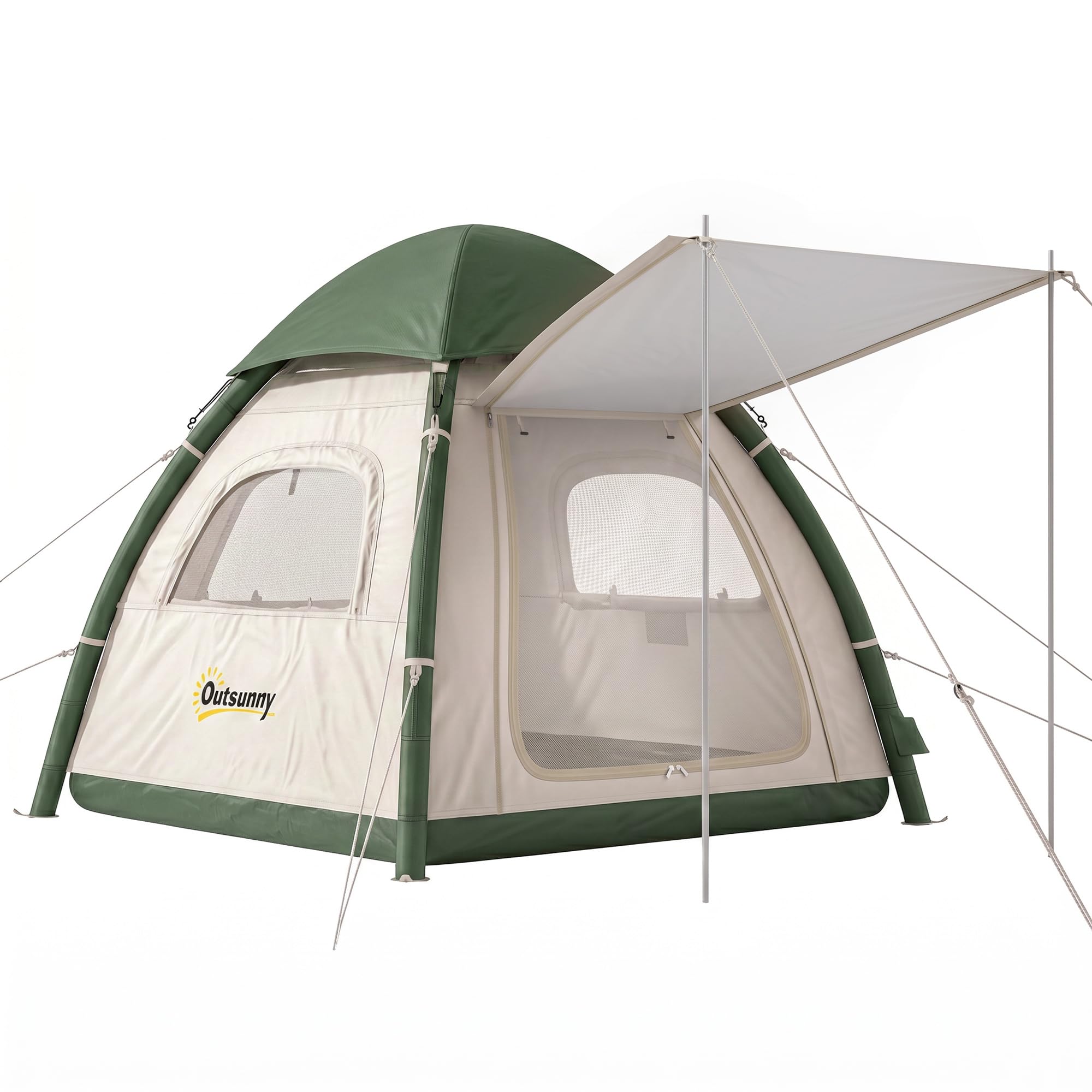 Outsunny Tente de camping gonflable avec pare-pluie, tente gonflable pour 3 personnes, tente gonflable étanche de 3000 mm avec vestibule, hauteur de hauteur de 190 cm, pompe de sécurité à gonflage