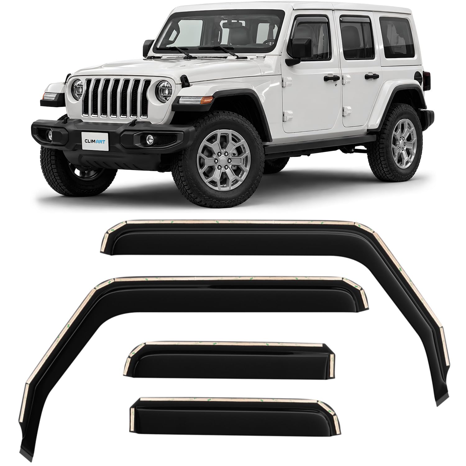 CLIM ART in-Channel Incredibly Durable Rain Guards for Jeep Wrangler JL 2018-2026/Gladiator 2020-2026, Original Window Deflectors, Vent Window Visors, Vent Deflector, 4 pcs. - 618405