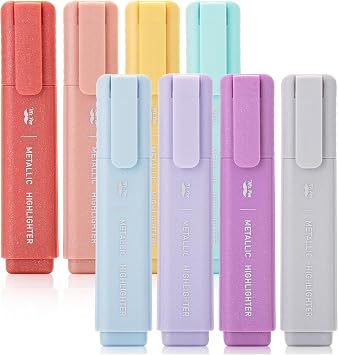 Mr. Pen Glitter Highlighter Pens 8 Pack Metallic Colors Chisel Tip Aesthetic Highlighter Pens No Bleeding Aesthetic Cute