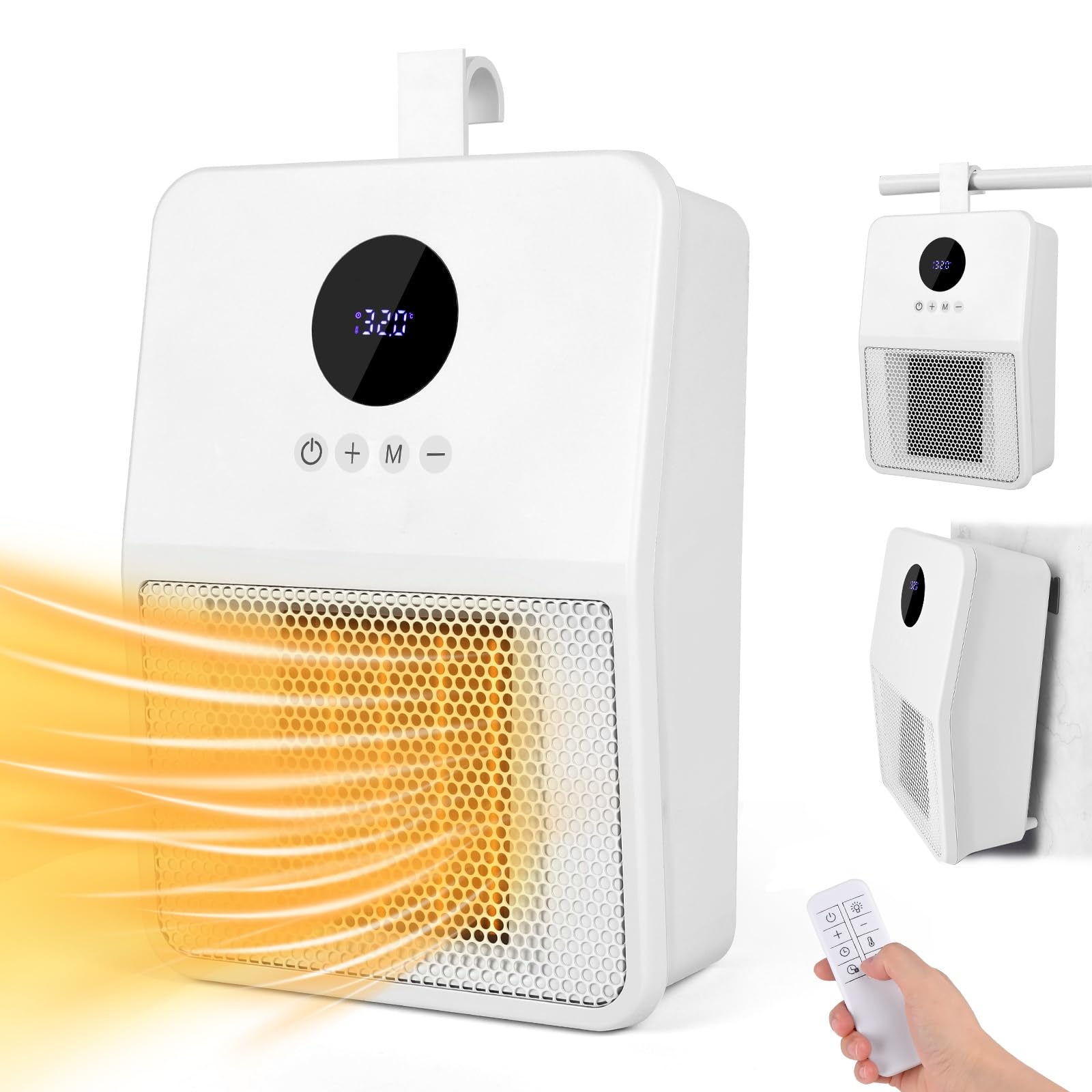 Radiateur Soufflant Céramique 1500 W, Chauffage d'Appoint avec thermostat réglable, Montage Mural Chauffage Soufflant Salle de Bain, 3 Réglages de Température, Chauffage pour Chambre Blanc (1500W)