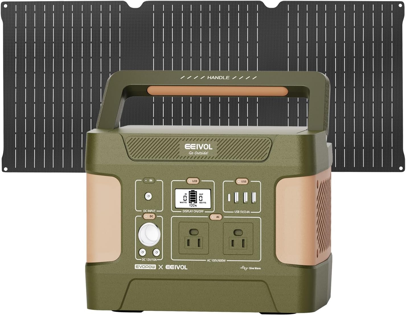 EEIVOL ポータブル電源 ソーラーパネル セット515Wh/600W リン酸鉄 ポータブルバッテリー ソーラーパネル 40 1枚 家庭用 キャンプ 車