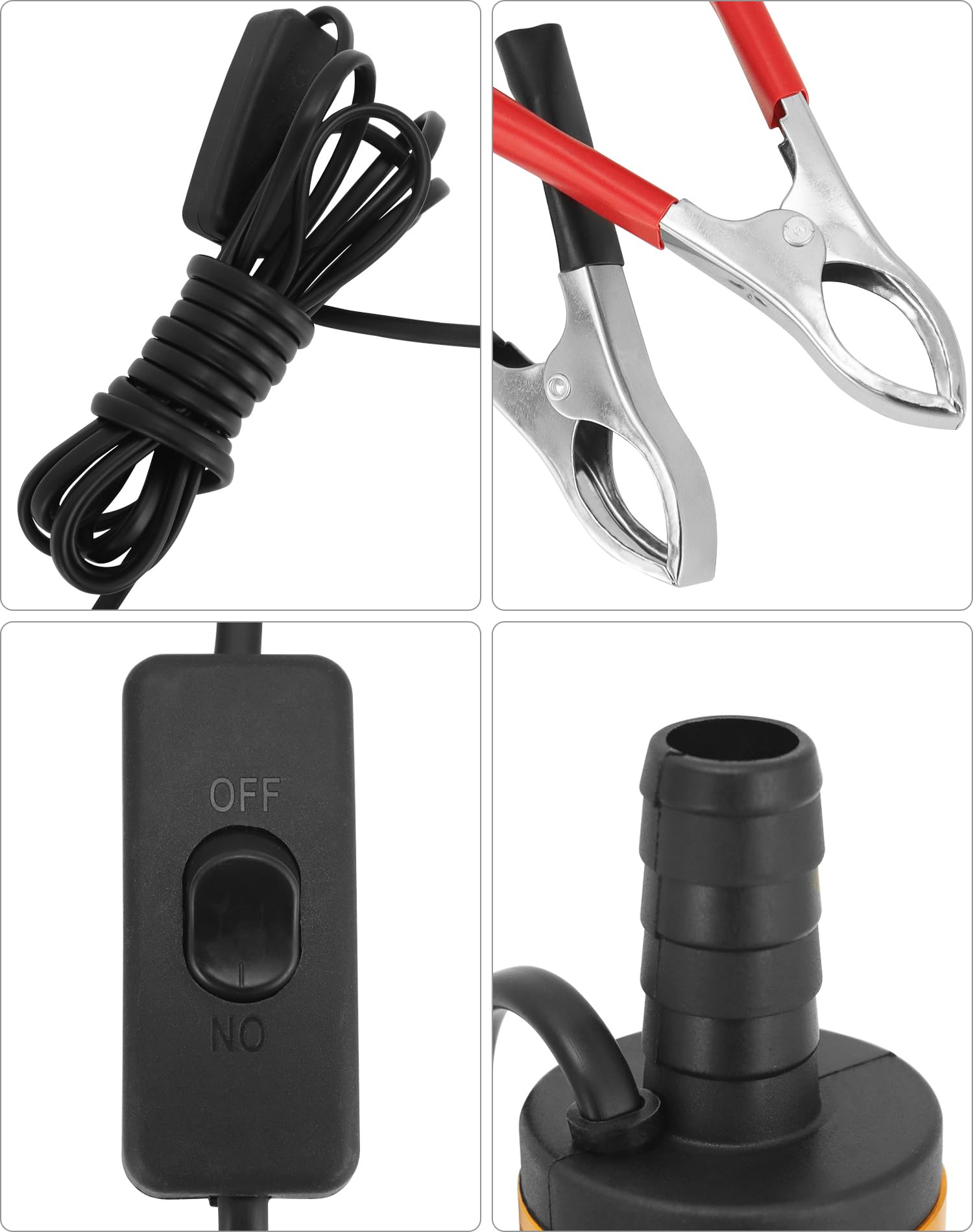 QWORK® Pompa wodna 12V 38MM, pompa wysokoprężna z zaciskiem, stal nierdzewna, kabel zasilający 3M, do oleju napędowego, nafty, wody